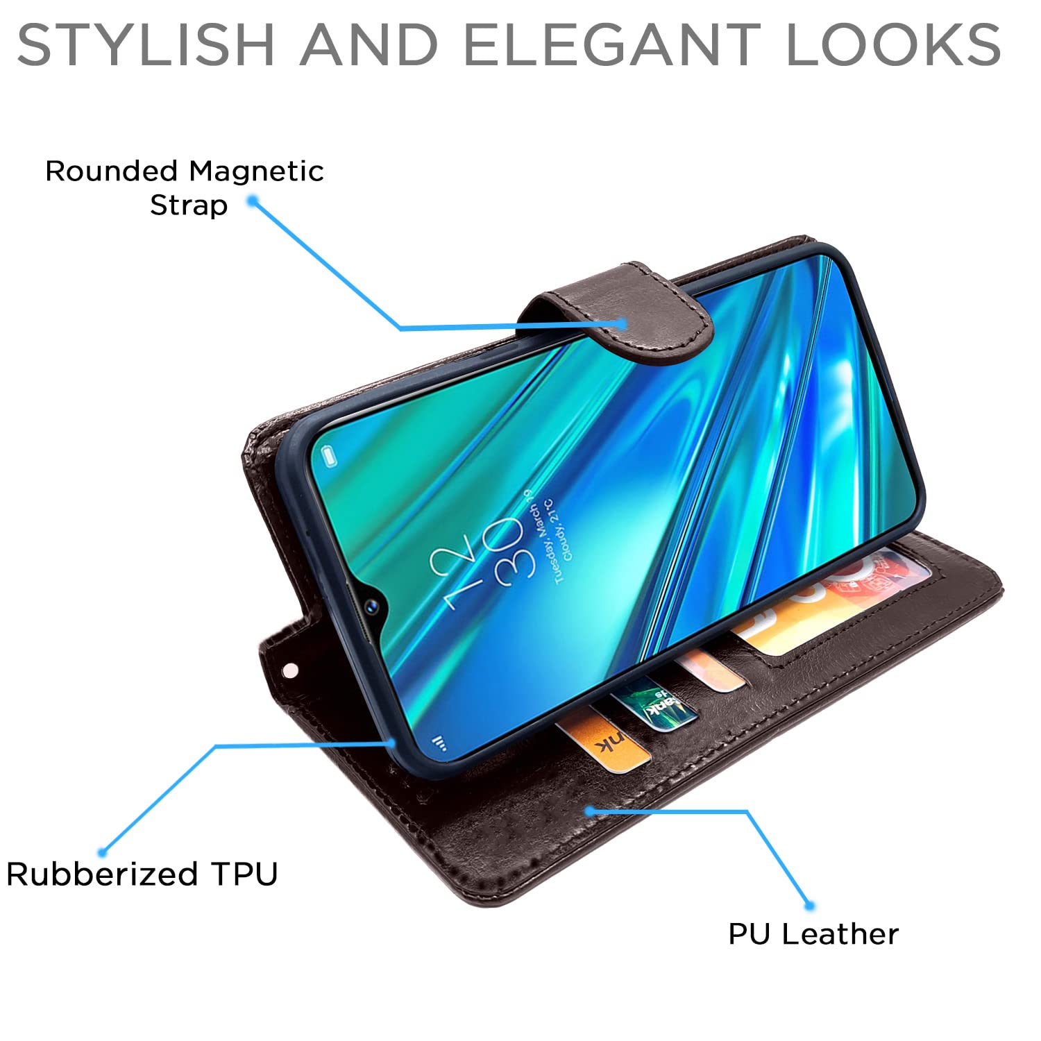 Pikkme Realme 5 Pro Vintage Flip Cover | Coffee