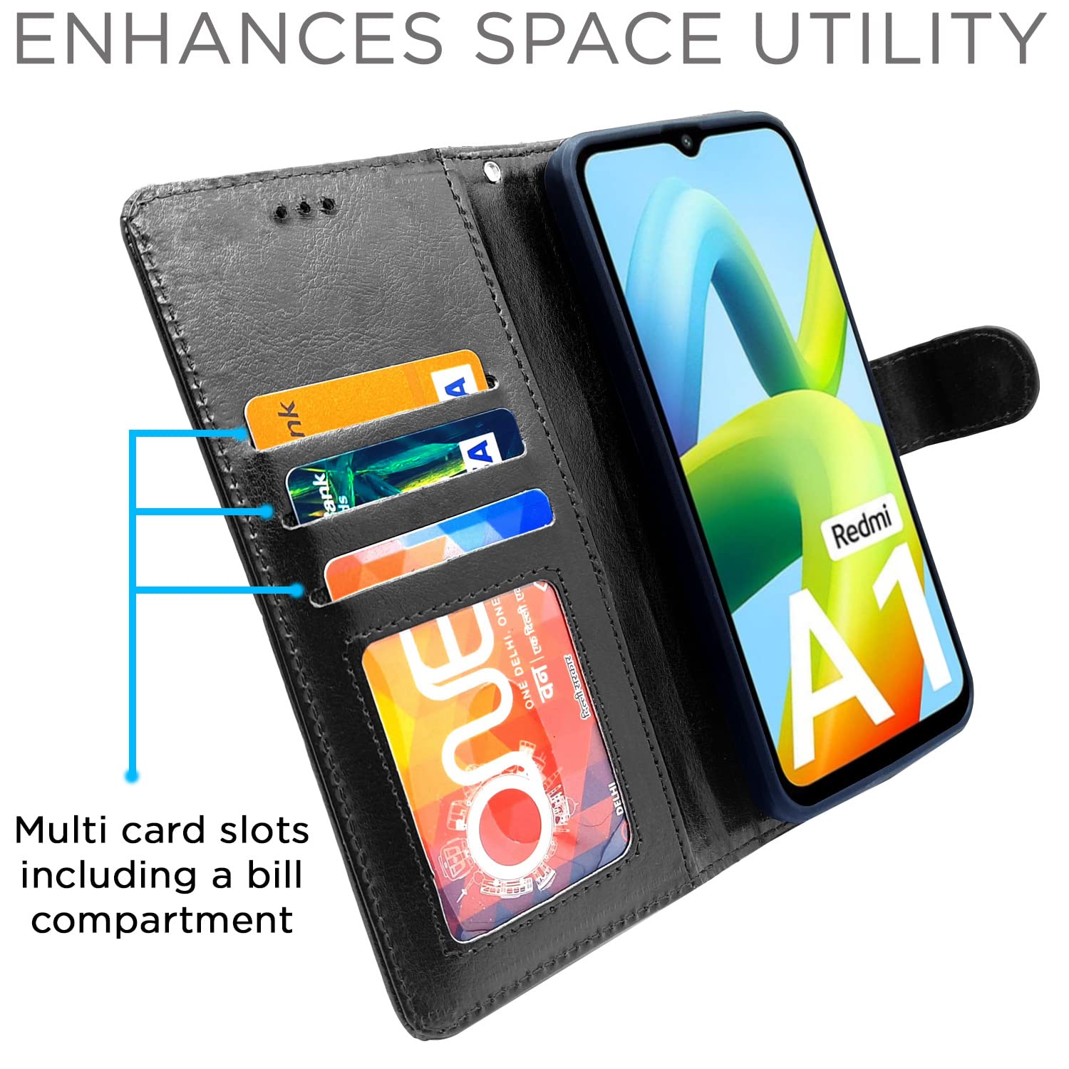 Pikkme Redmi A1 2022 Vintage Flip Cover | Black