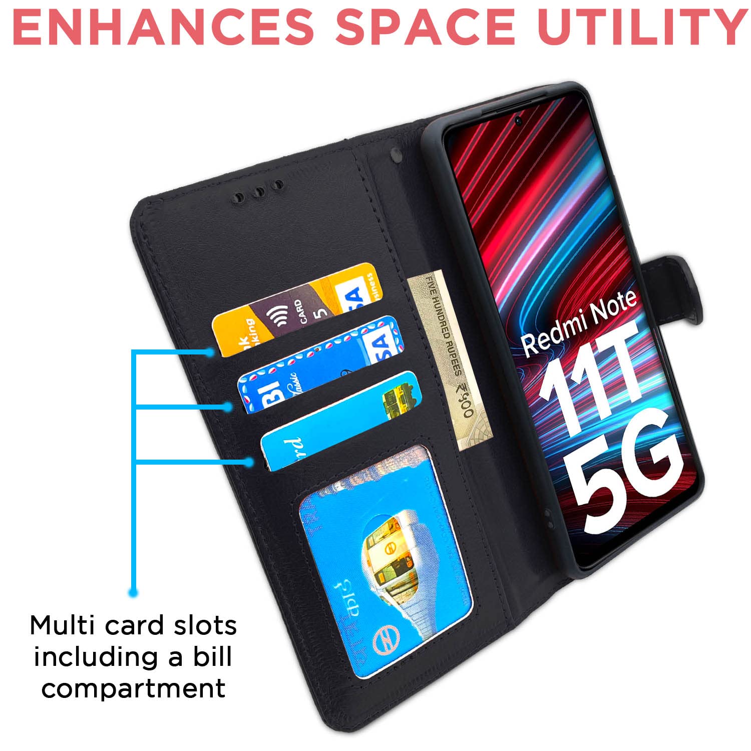 Pikkme Redmi Note 11T 5G / Poco M4 Pro 5G Vintage Flip Cover | Black