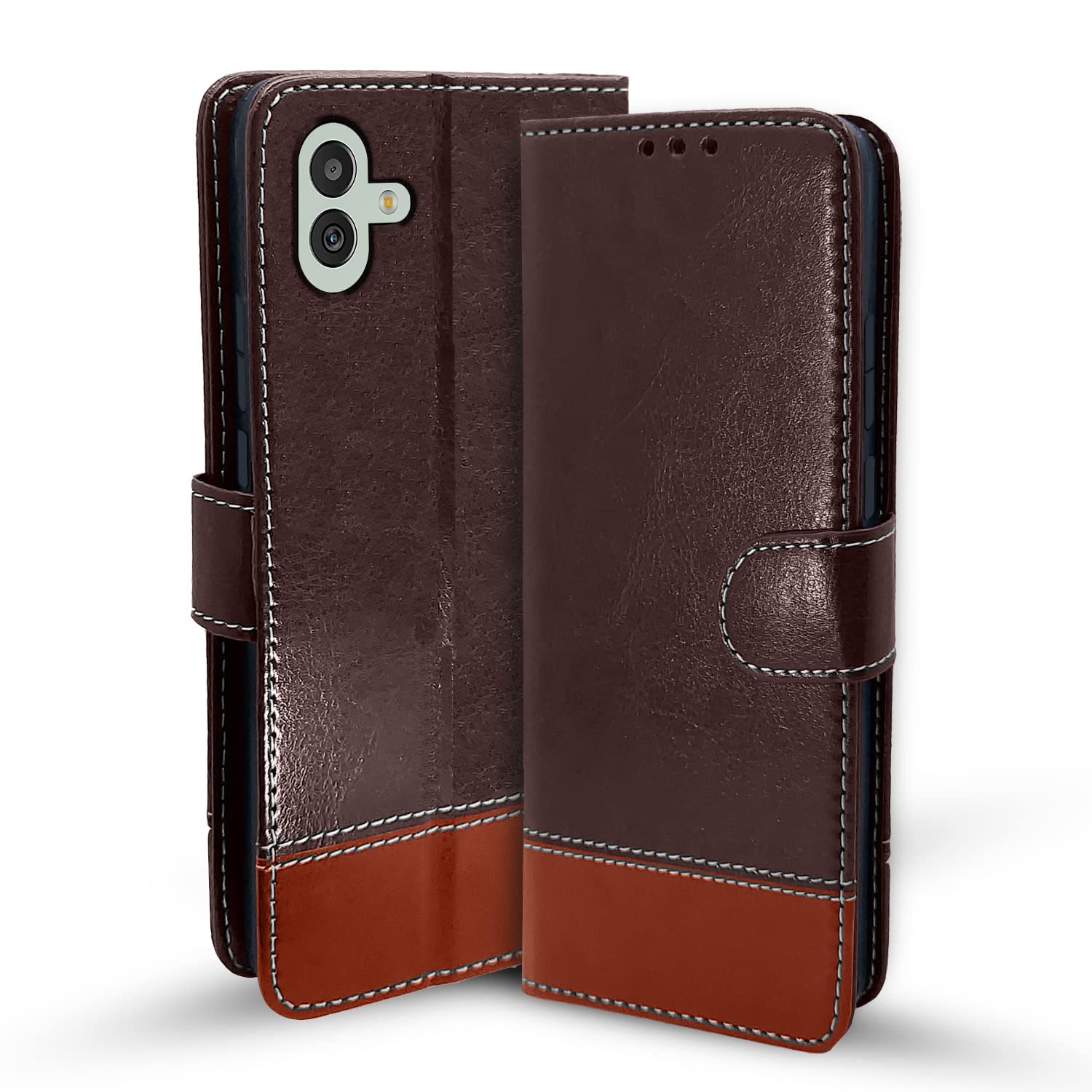 Pikkme Samsung Galaxy M13 5G Constrast Flip Cover | Coffee & Brown