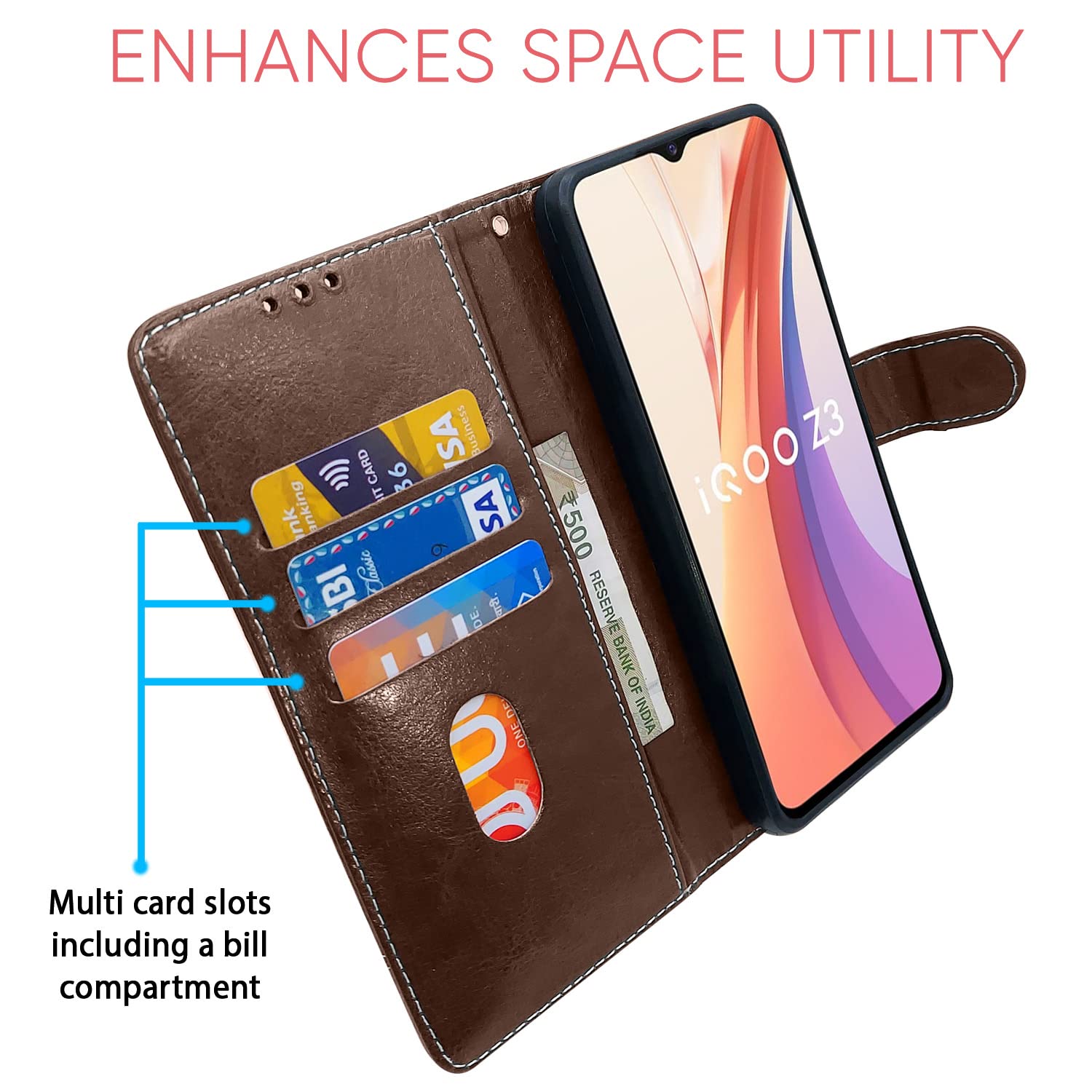 iQOO Z3 5G mobile flip cover in brown by Pikkme – photo 3
