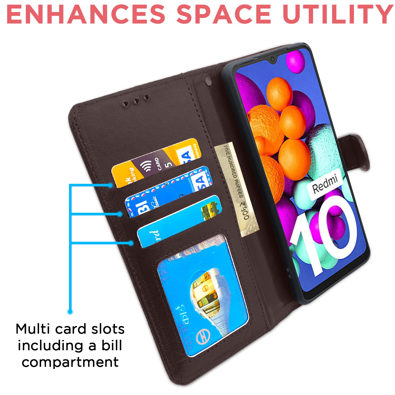 Pikkme Mi Redmi 10 / Redmi 10 Power Vintage Flip Cover | Coffee