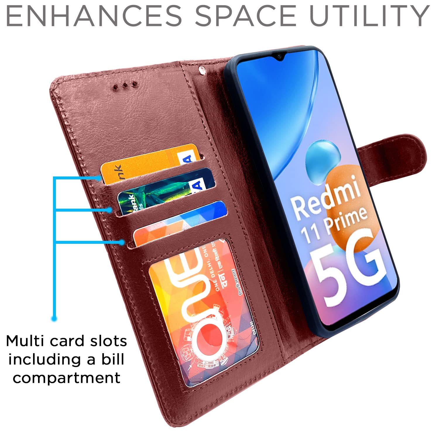 Pikkme Pikkme Mi Redmi 11 Prime 5G Vintage Flip Cover | Brown