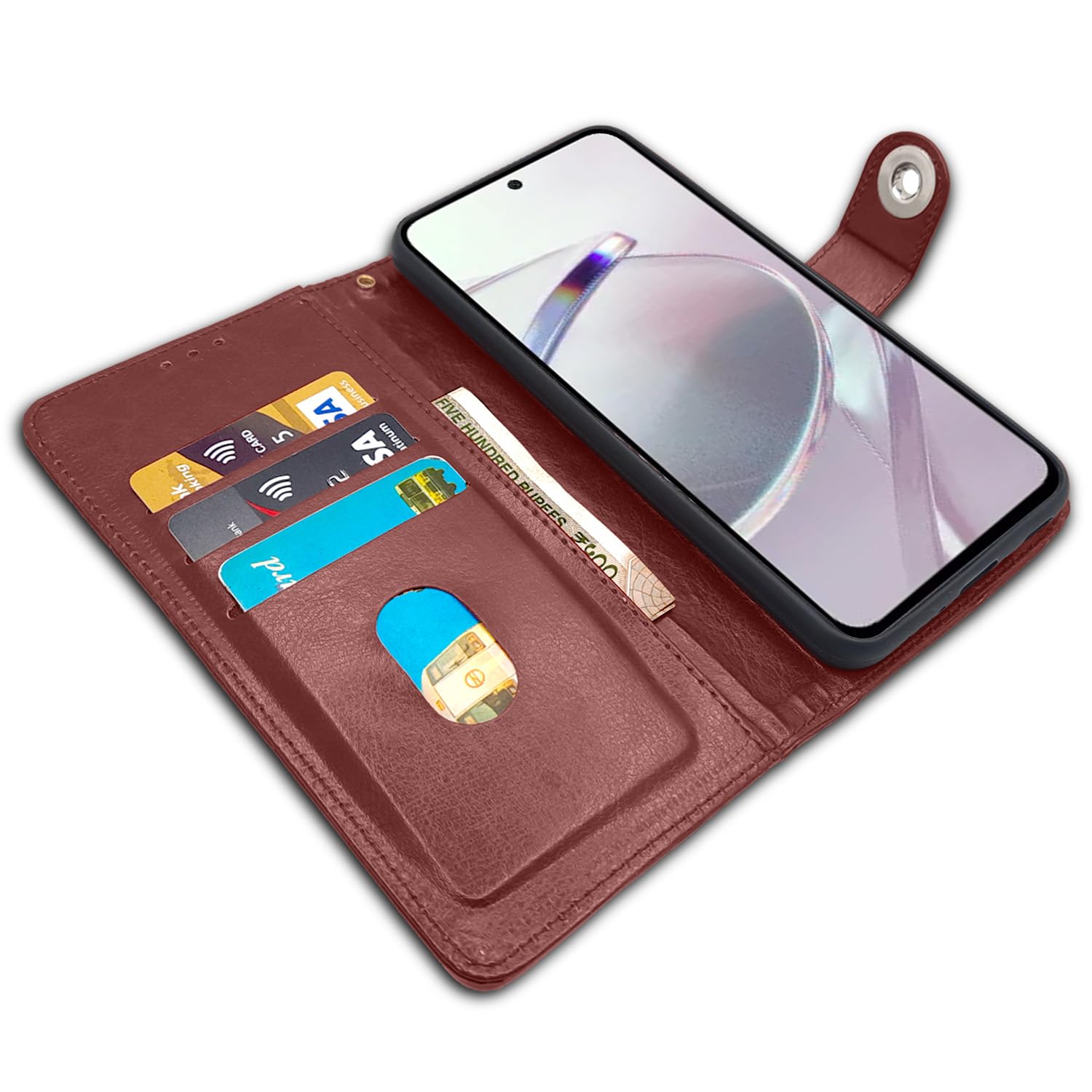 Pikkme Redmi 12 5G Button Flip Cover (Brown)