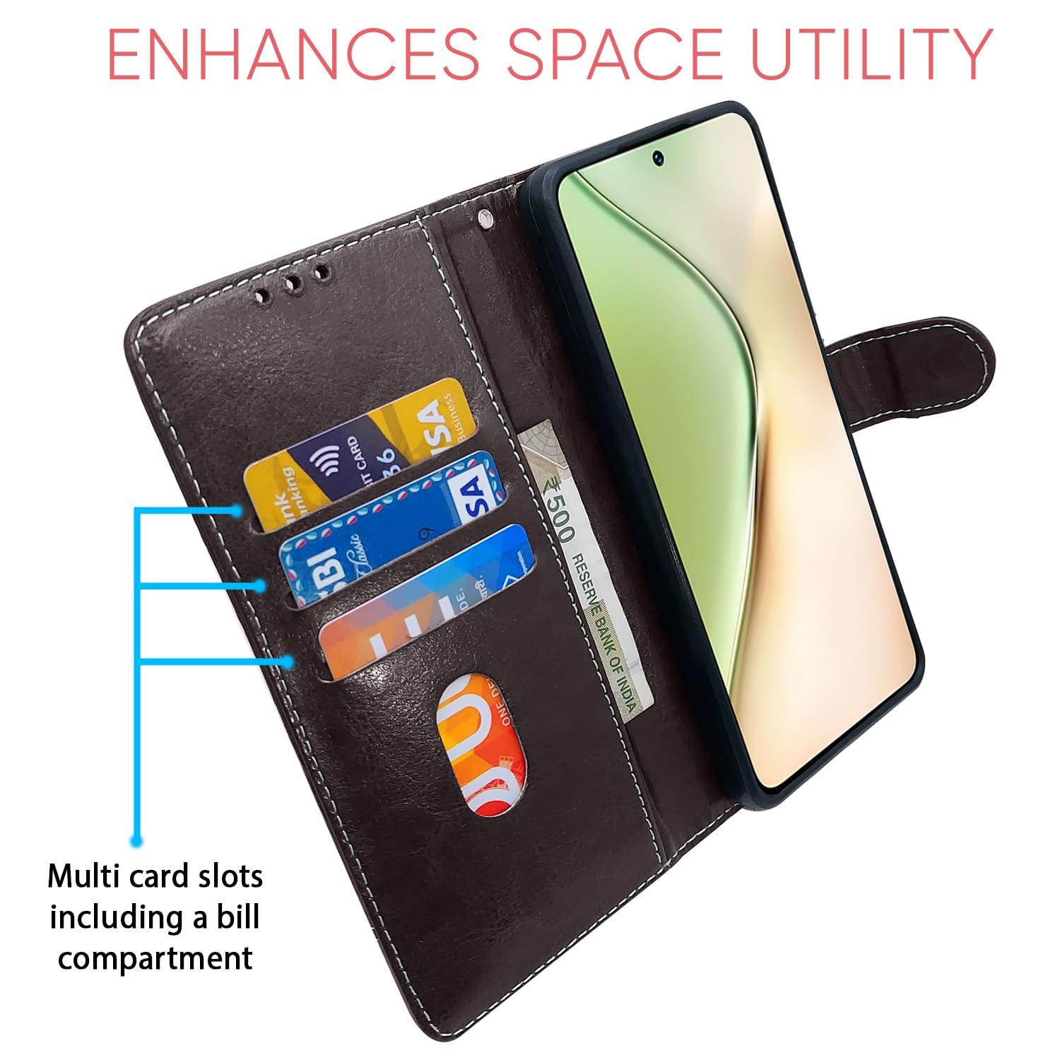 Pikkme Vivo Y200 5G Contrast Flip Cover (Coffee)