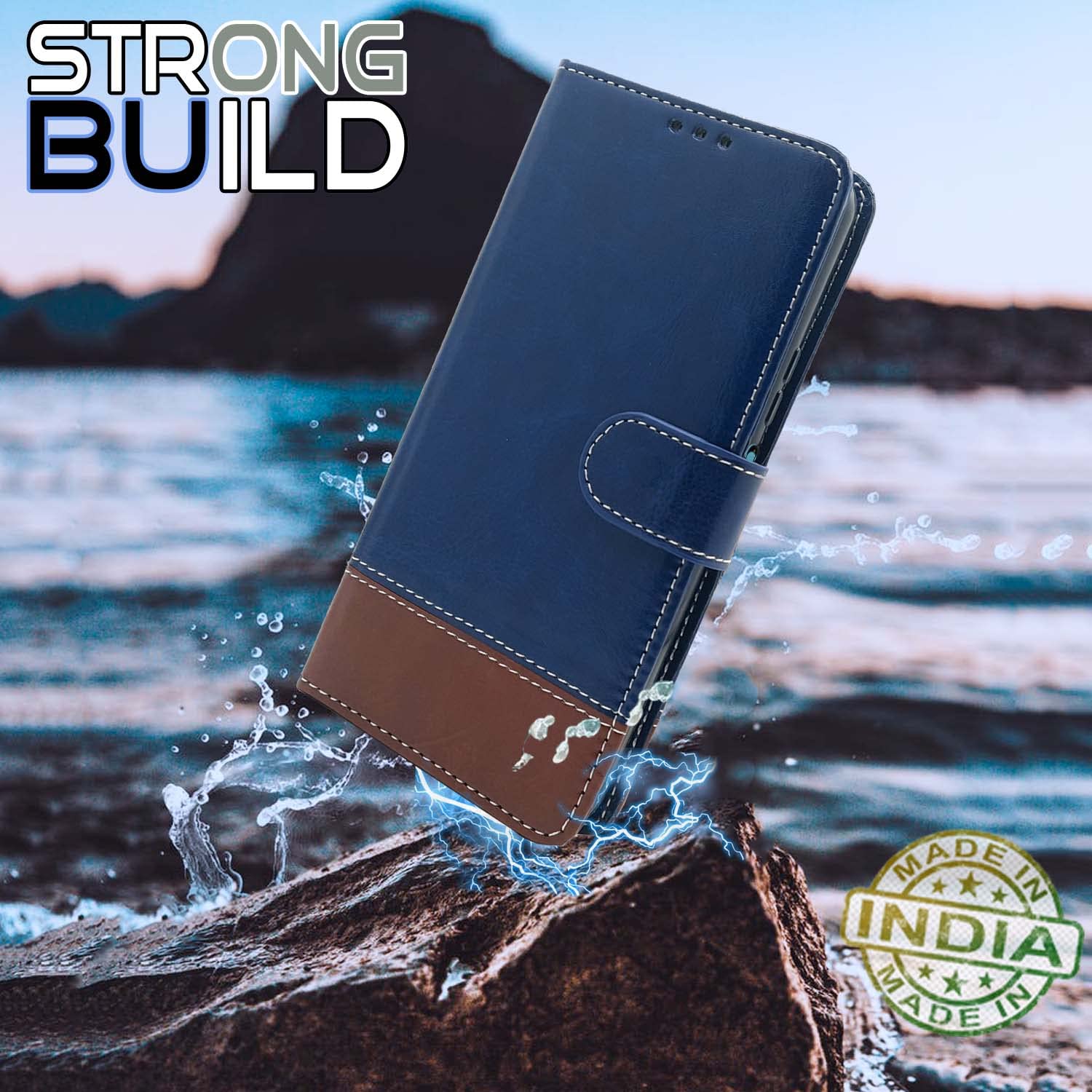 Pikkme Mi Redmi Note 10 / 10S / Note 11 SE Constrast Flip Cover | Blue & Brown