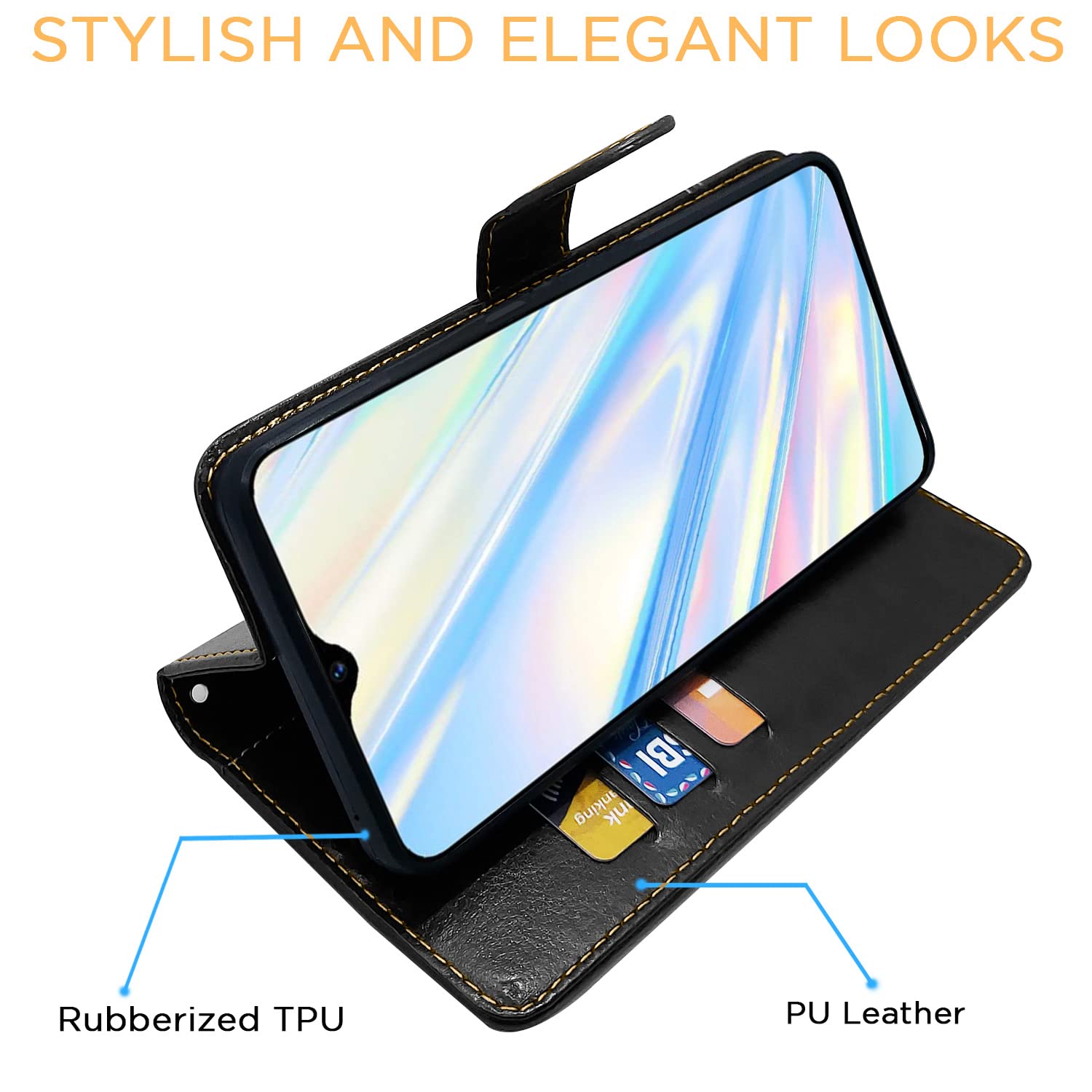 Pikkme Realme 5 Pro Constrast Flip Cover | Black & Brown