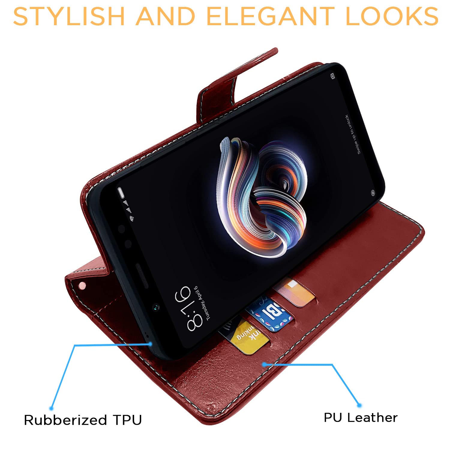 Pikkme Mi Redmi Note 5 Pro Constrast Flip Cover | Brown & Coffee