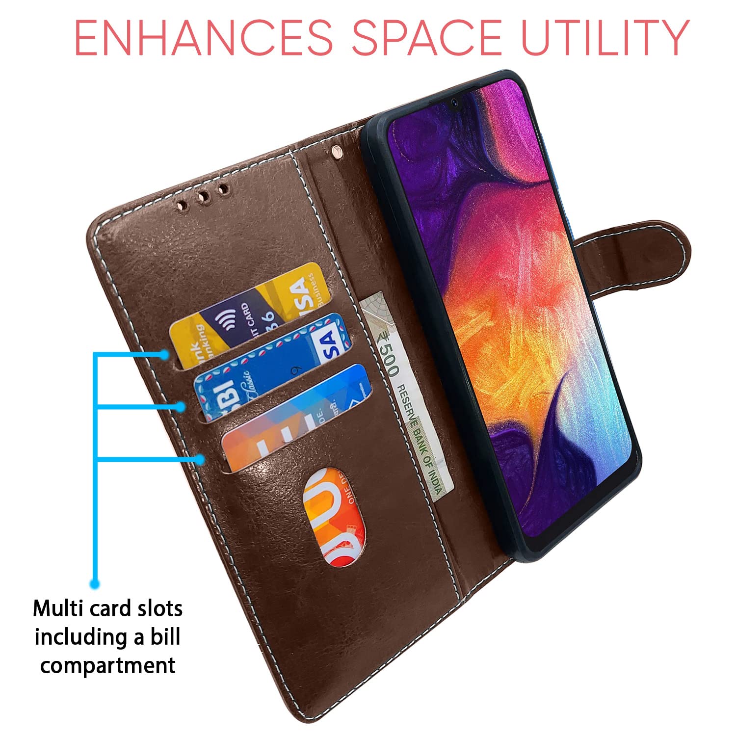 Pikkme Samsung Galaxy A50 / A50s / A30s Constrast Flip Cover | Brown & Coffee