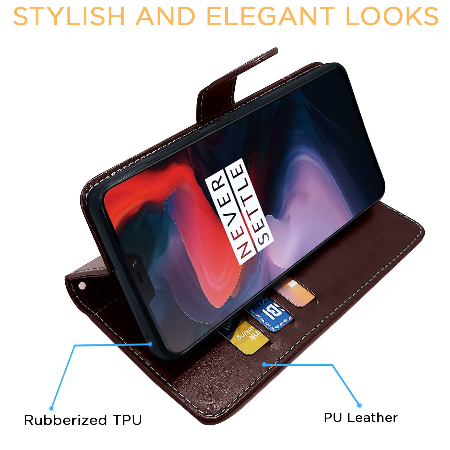 Pikkme OnePlus 6 Constrast Flip Cover | Coffee & Brown