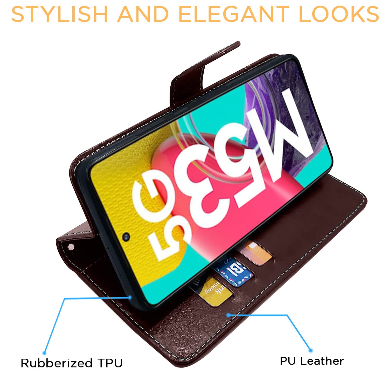 Pikkme Samsung Galaxy M53 5G Constrast Flip Cover | Coffee & Brown