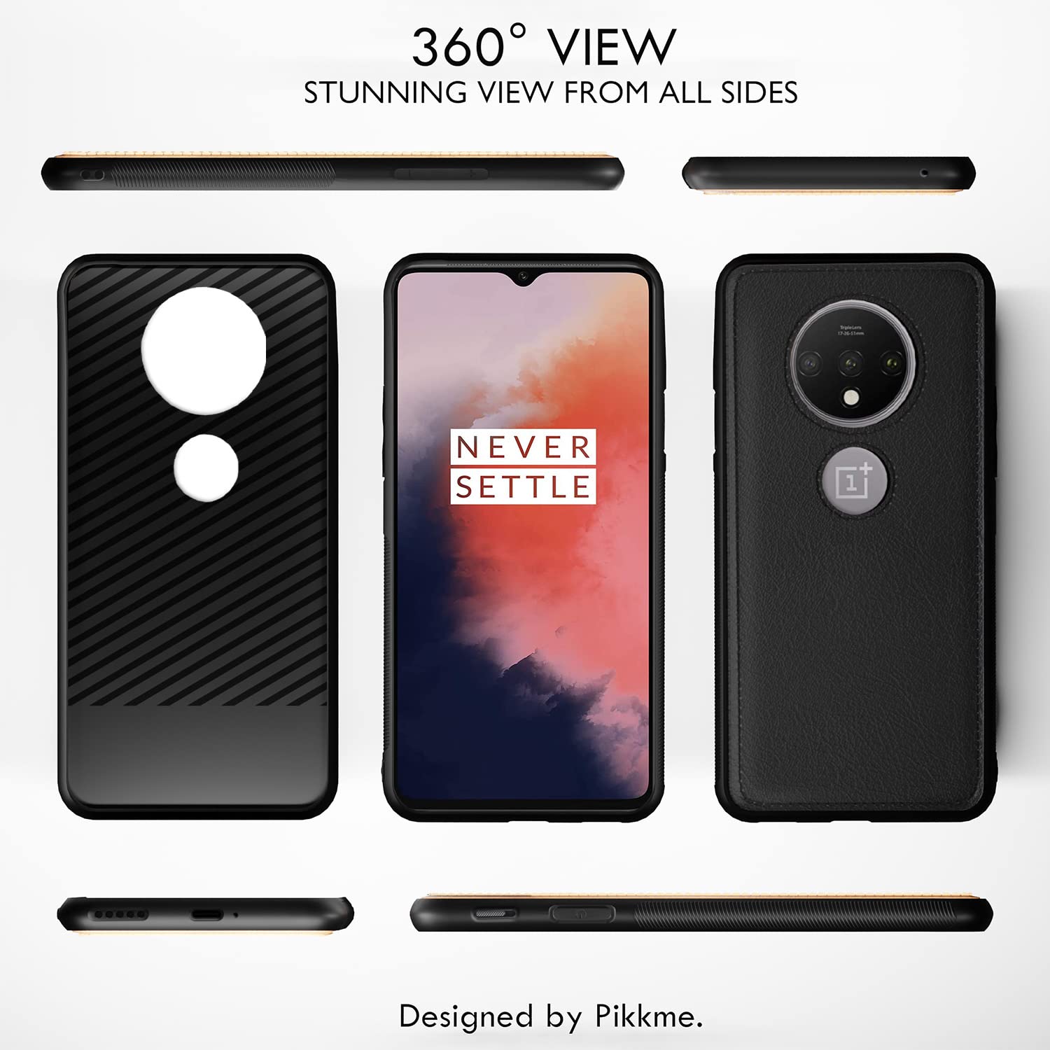 Pikkme OnePlus 7T Leather Back Cover | Black