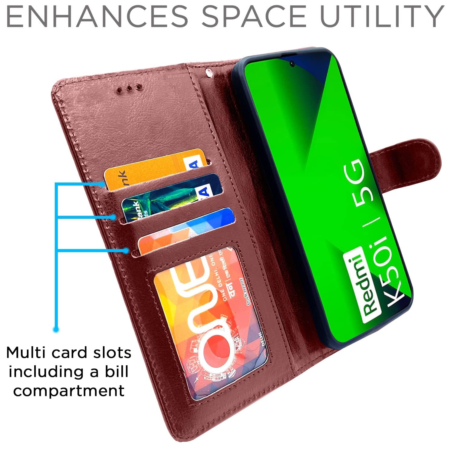 Pikkme Redmi K50i Vintage Flip Cover | Brown