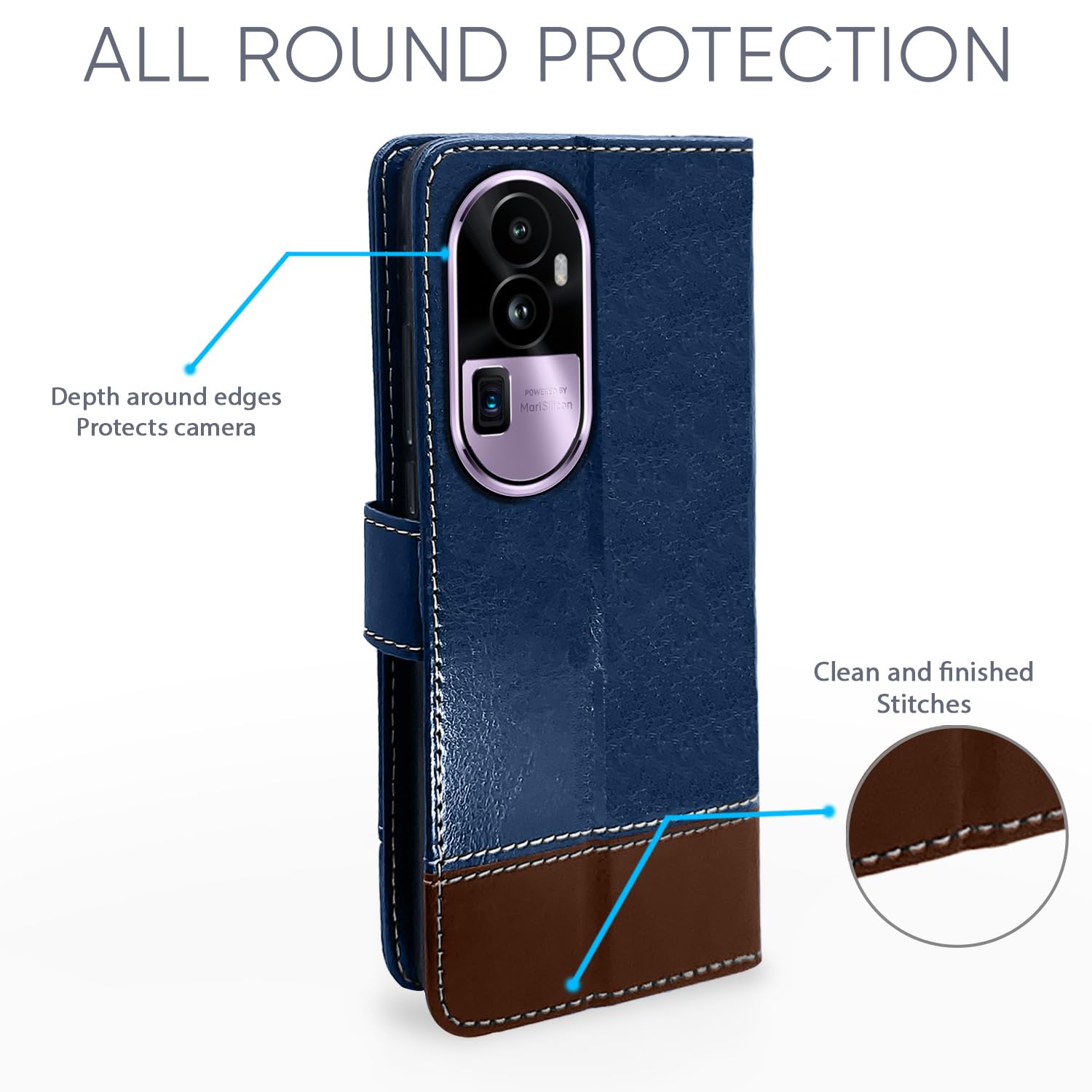 Oppo Reno 10 Pro Plus 5G Contrast mobile flip cover in blue by Pikkme – photo 4