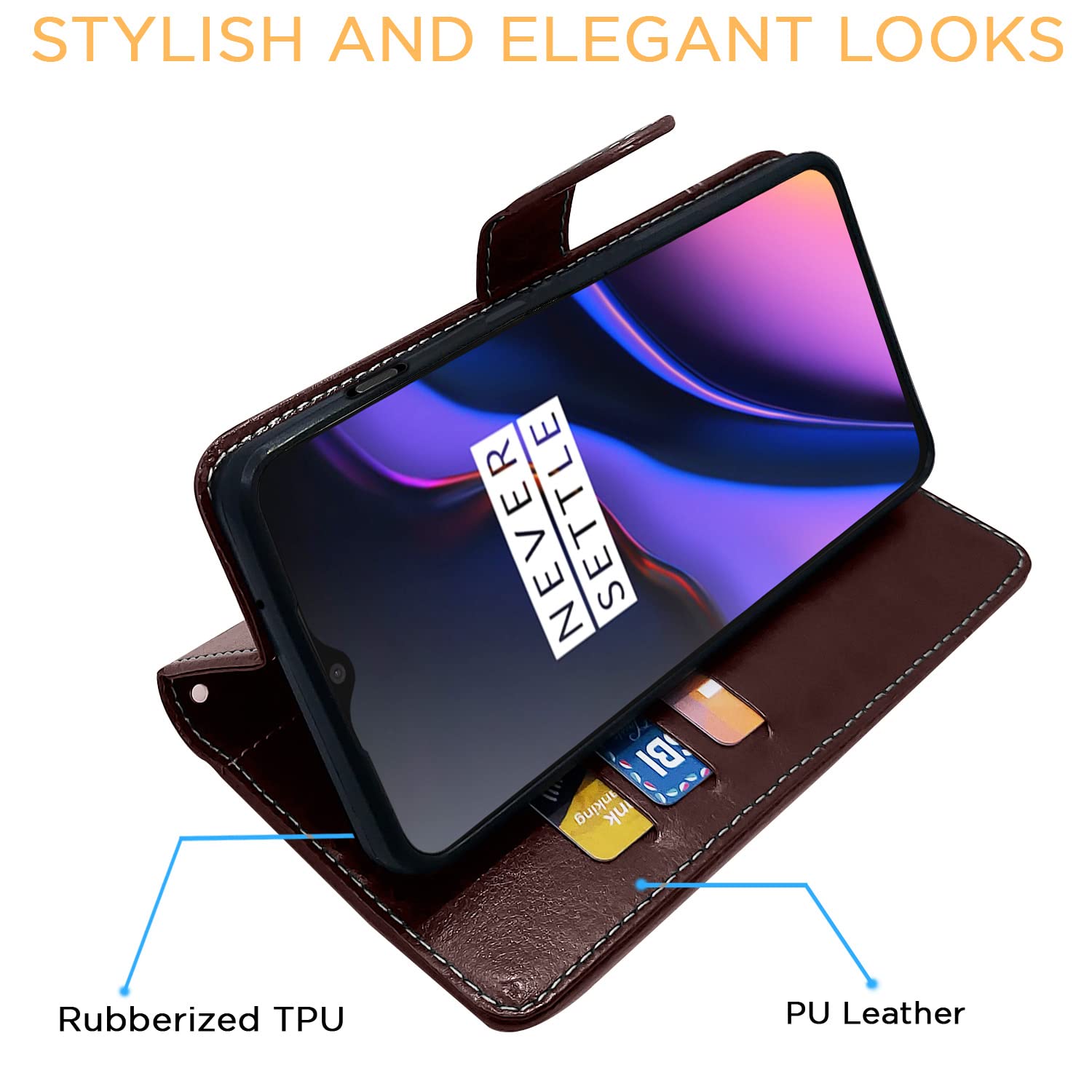 Pikkme OnePlus 6T Constrast Flip Cover | Coffee & Brown