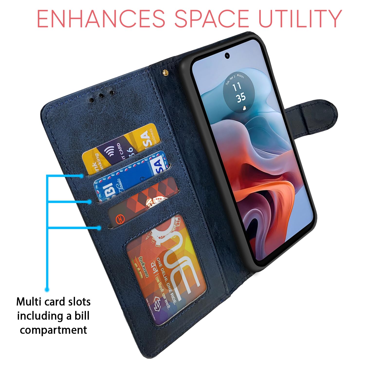 Blue Contrast wallet flip cover for Moto G34 5G – Pikkme – photo 4