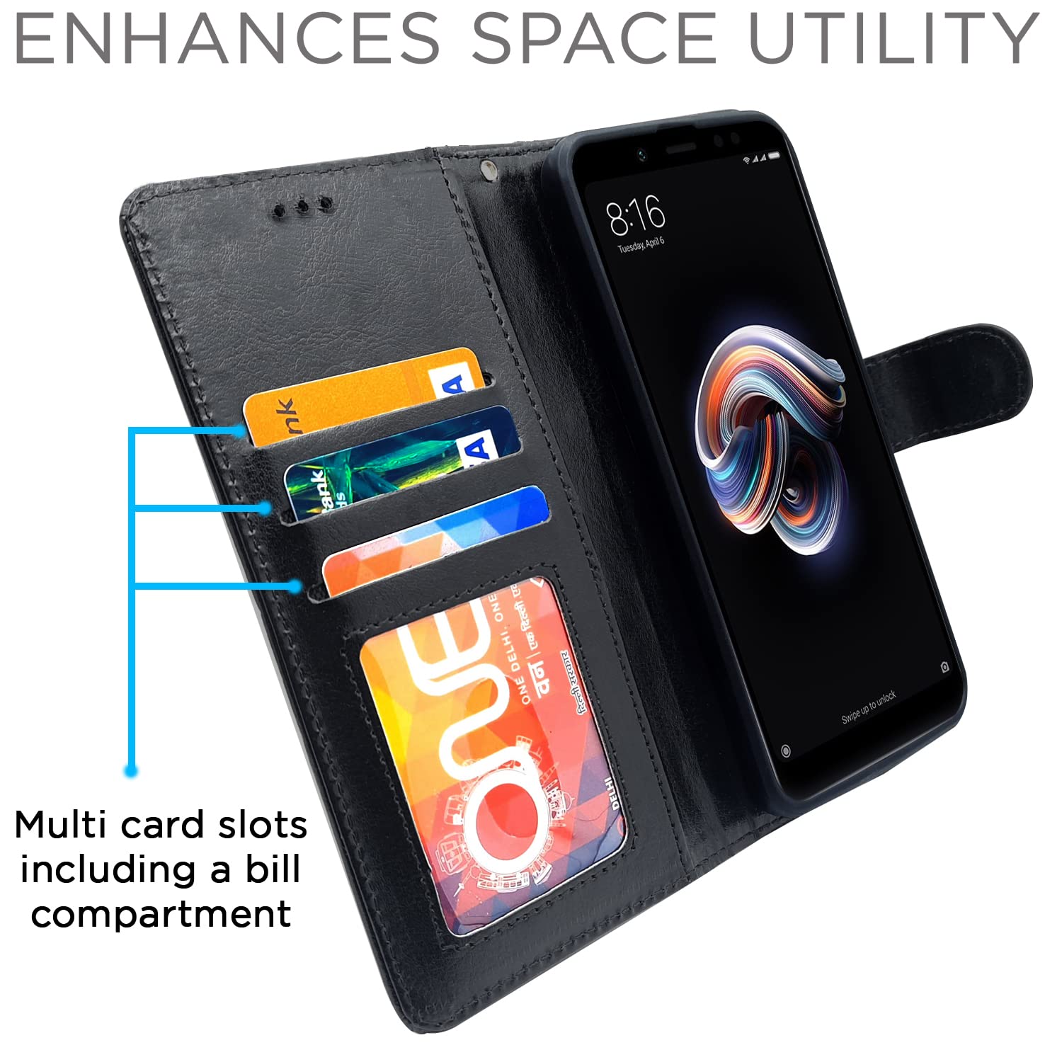 Pikkme Redmi Note 6 Pro Vintage Flip Cover | Black