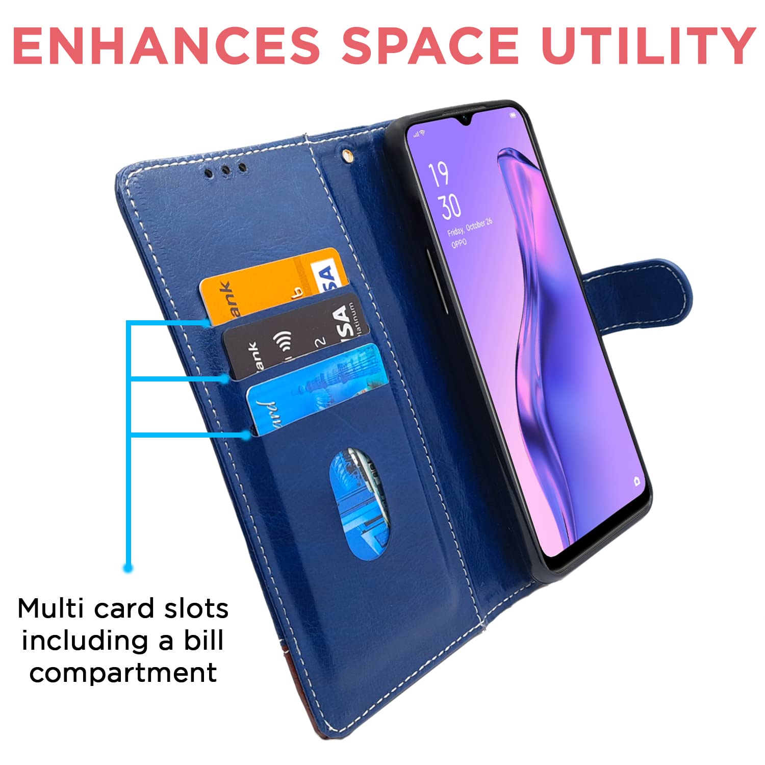 Pikkme Oppo A31 Constrast Flip Cover | Blue & Brown