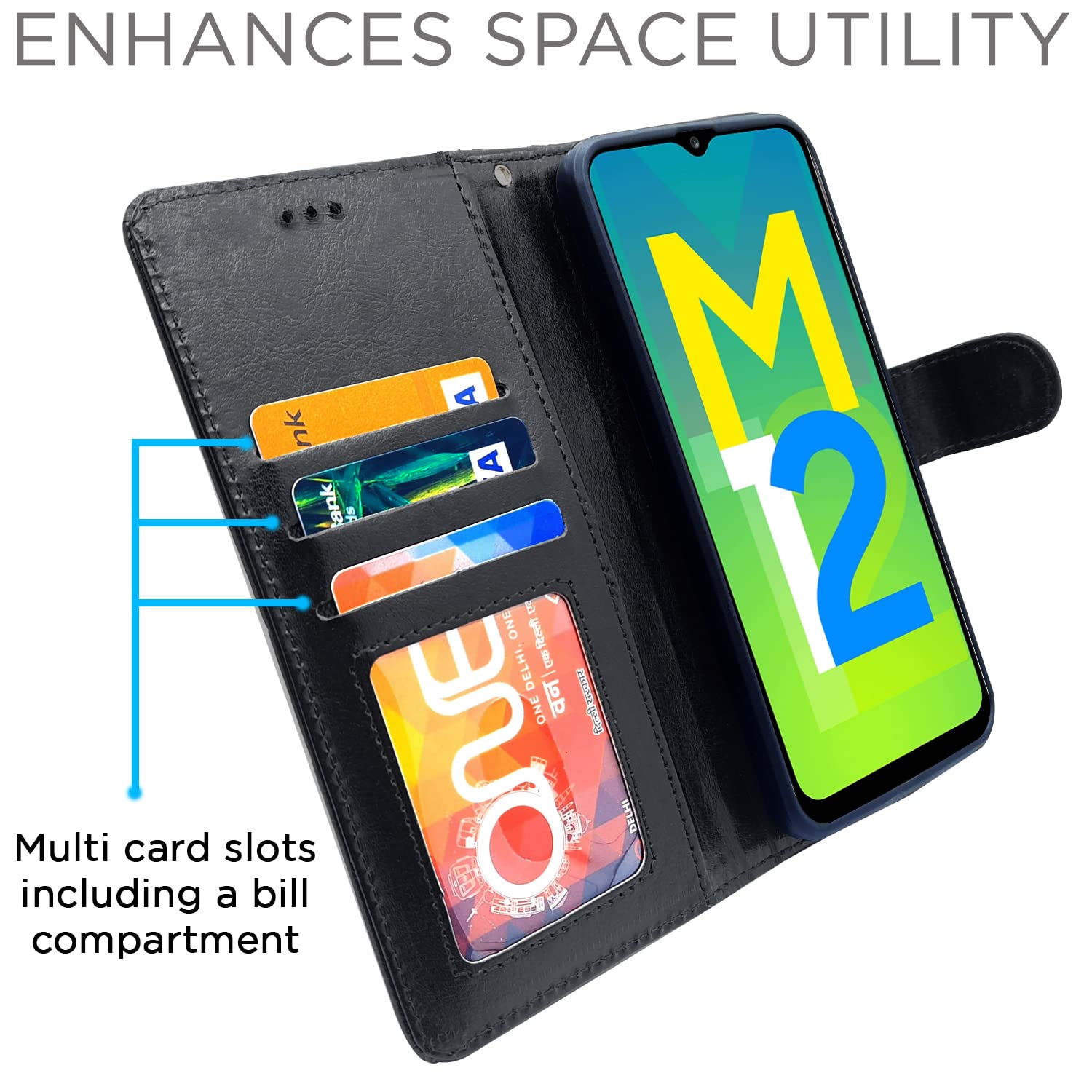 Pikkme Samsung Galaxy M12 / F12 / A12 Vintage Flip Cover | Black