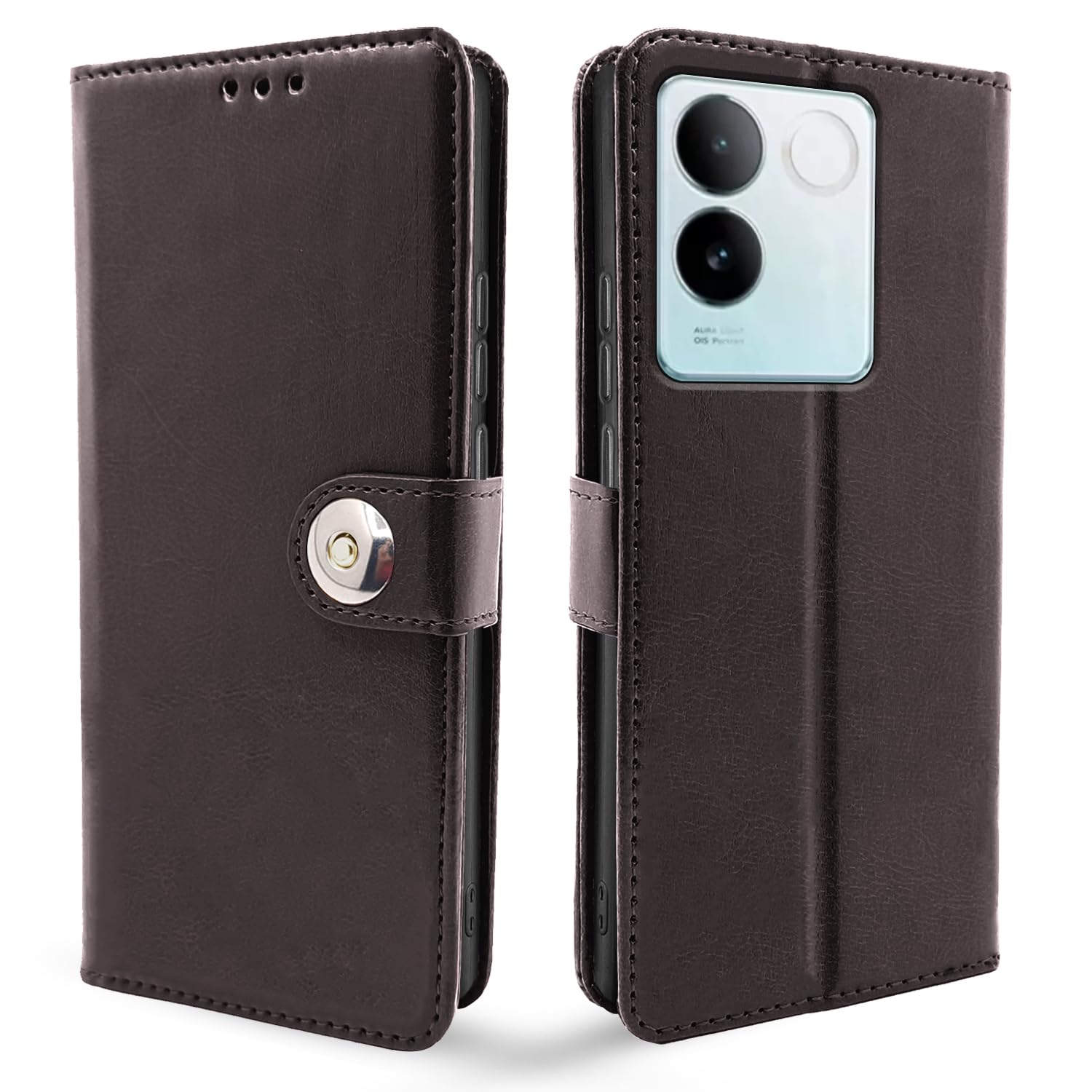 Pikkme iQOO Z7 Pro 5G Button Flip Cover (Coffee)