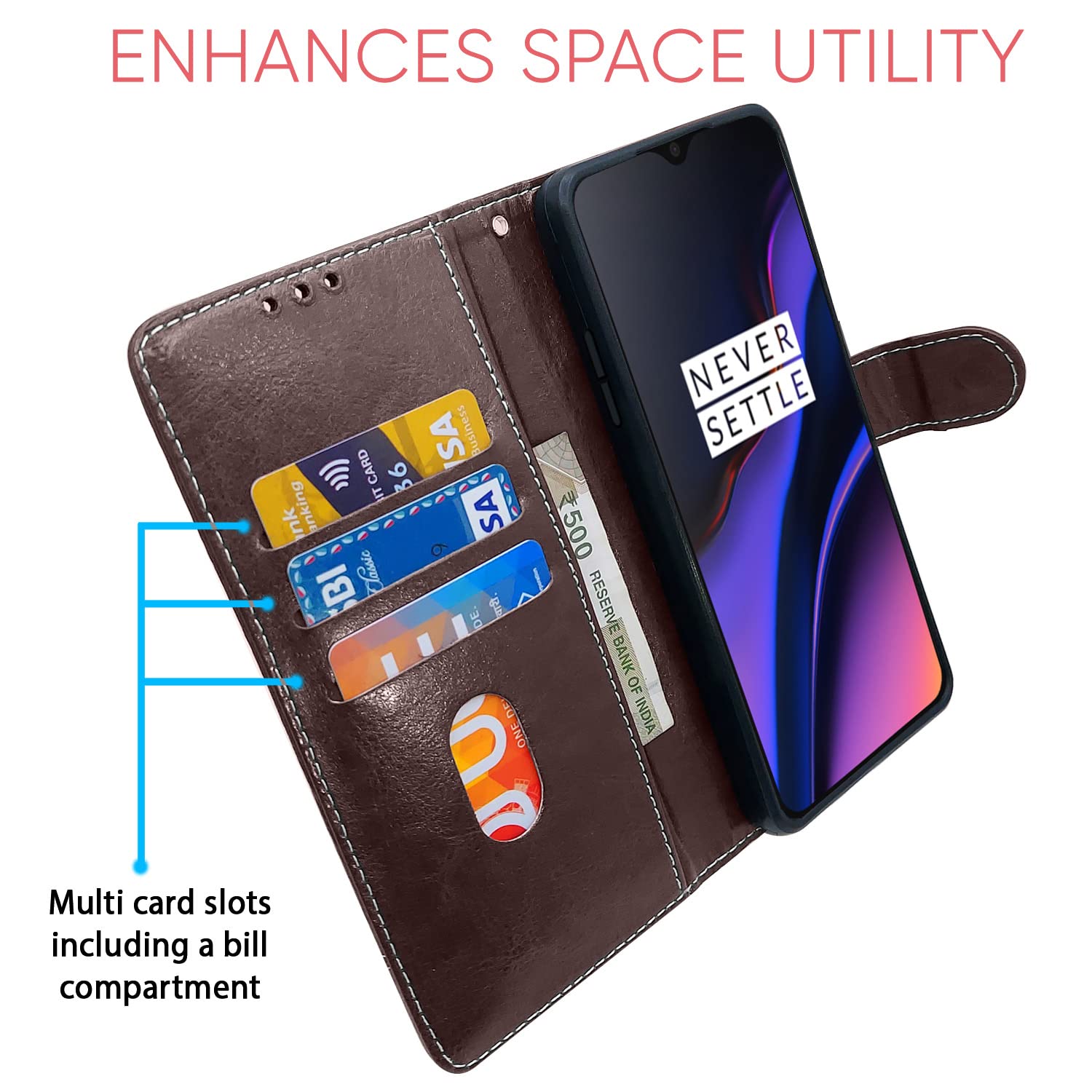 Pikkme OnePlus 6T Constrast Flip Cover | Coffee & Brown