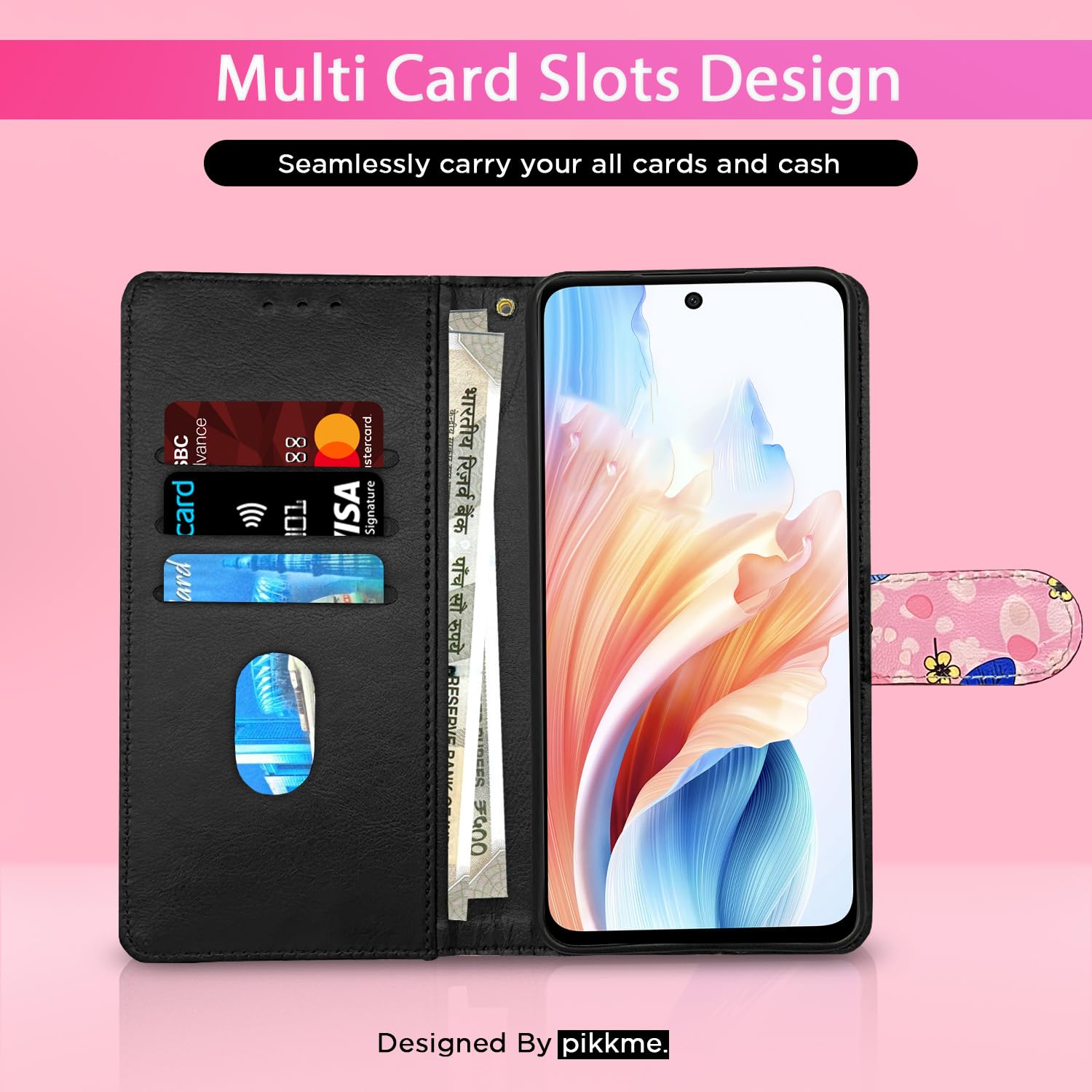 Pikkme Oppo A79 5G Flower Flip Cover (Pink)