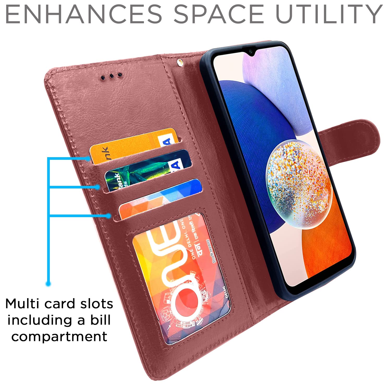 Pikkme Samsung Galaxy A14 5G Vintage Flip Cover | Brown