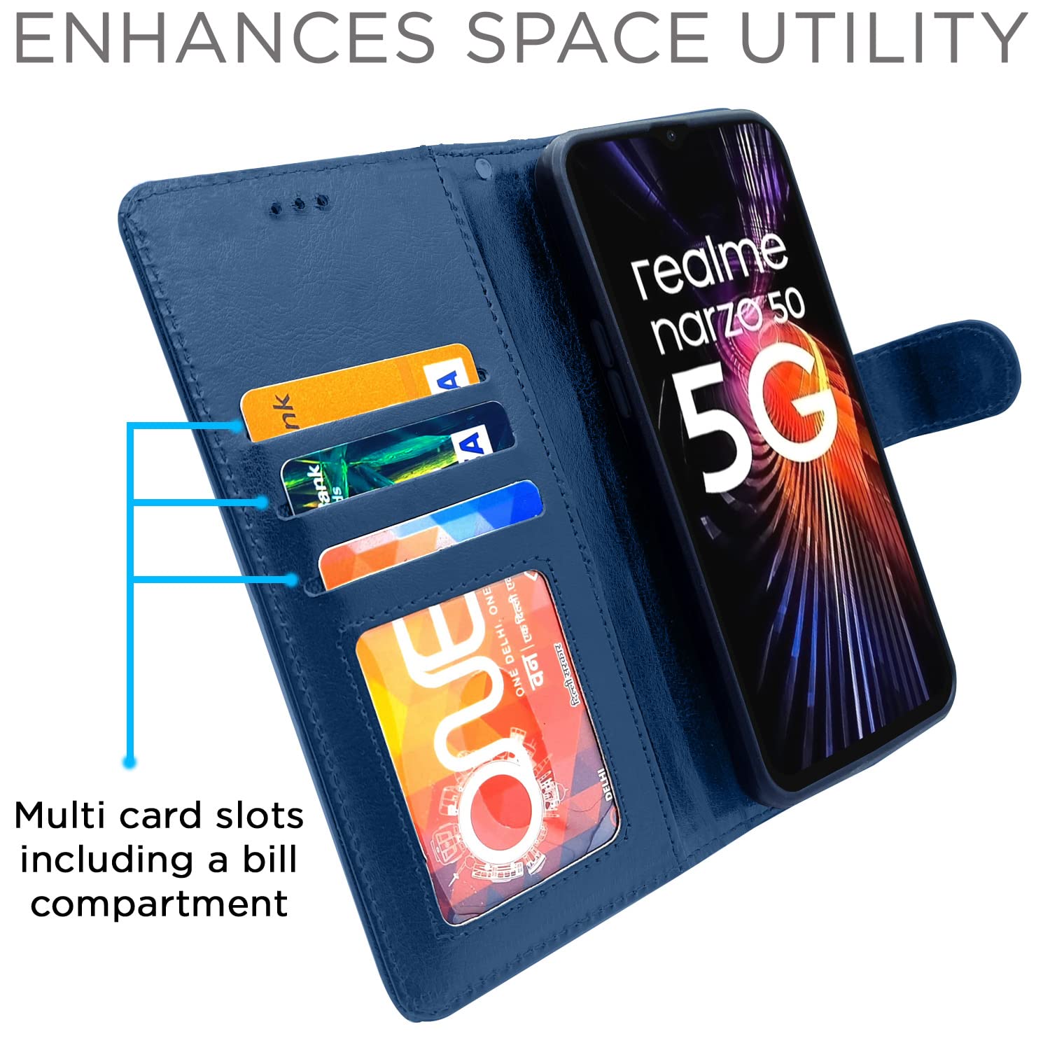 Pikkme Realme Narzo 50 5G / Oppo K10 5G Vintage Flip Cover | Blue