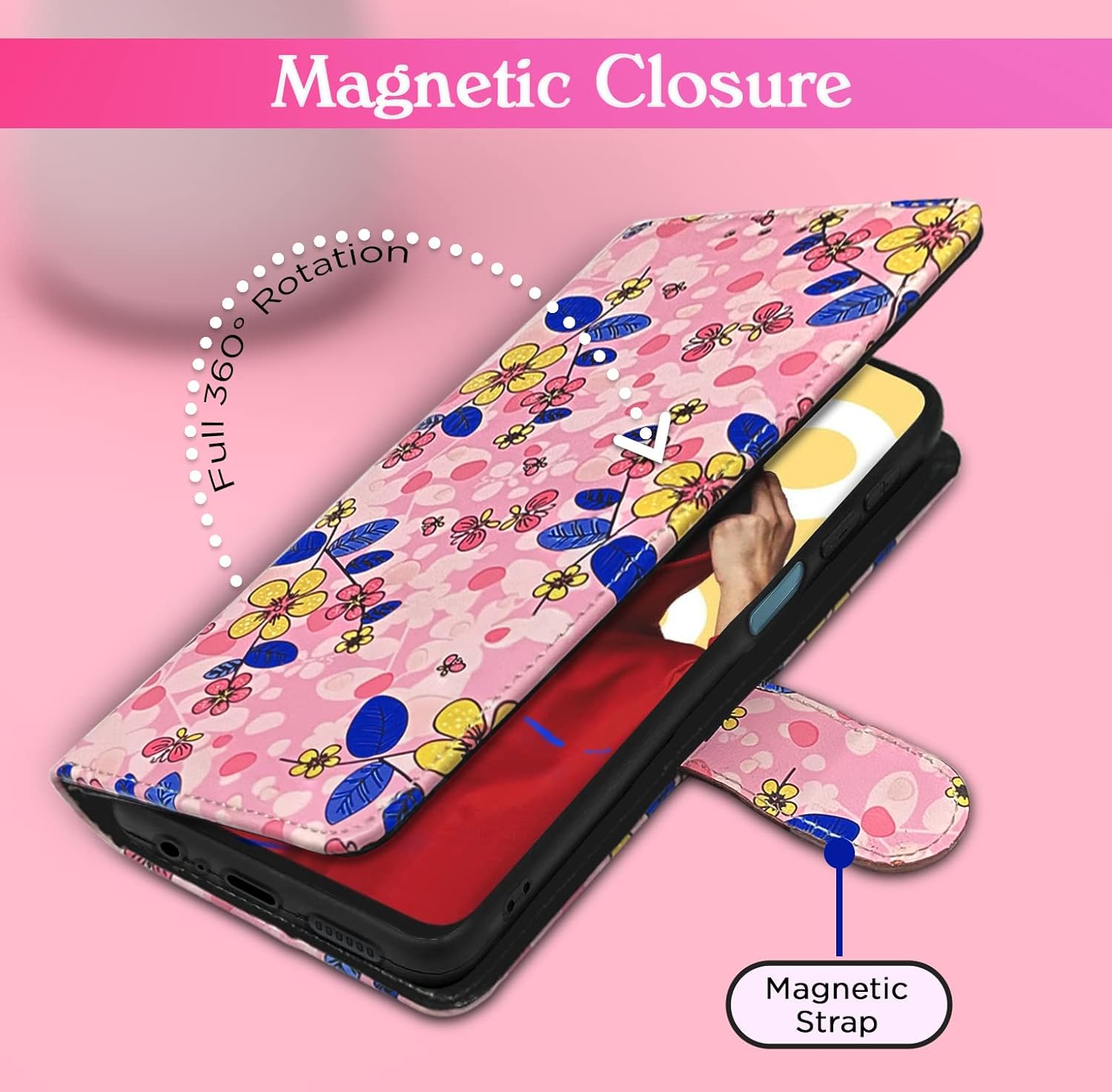 Pikkme Realme C55 Flower pink wallet flip cover – photo 3