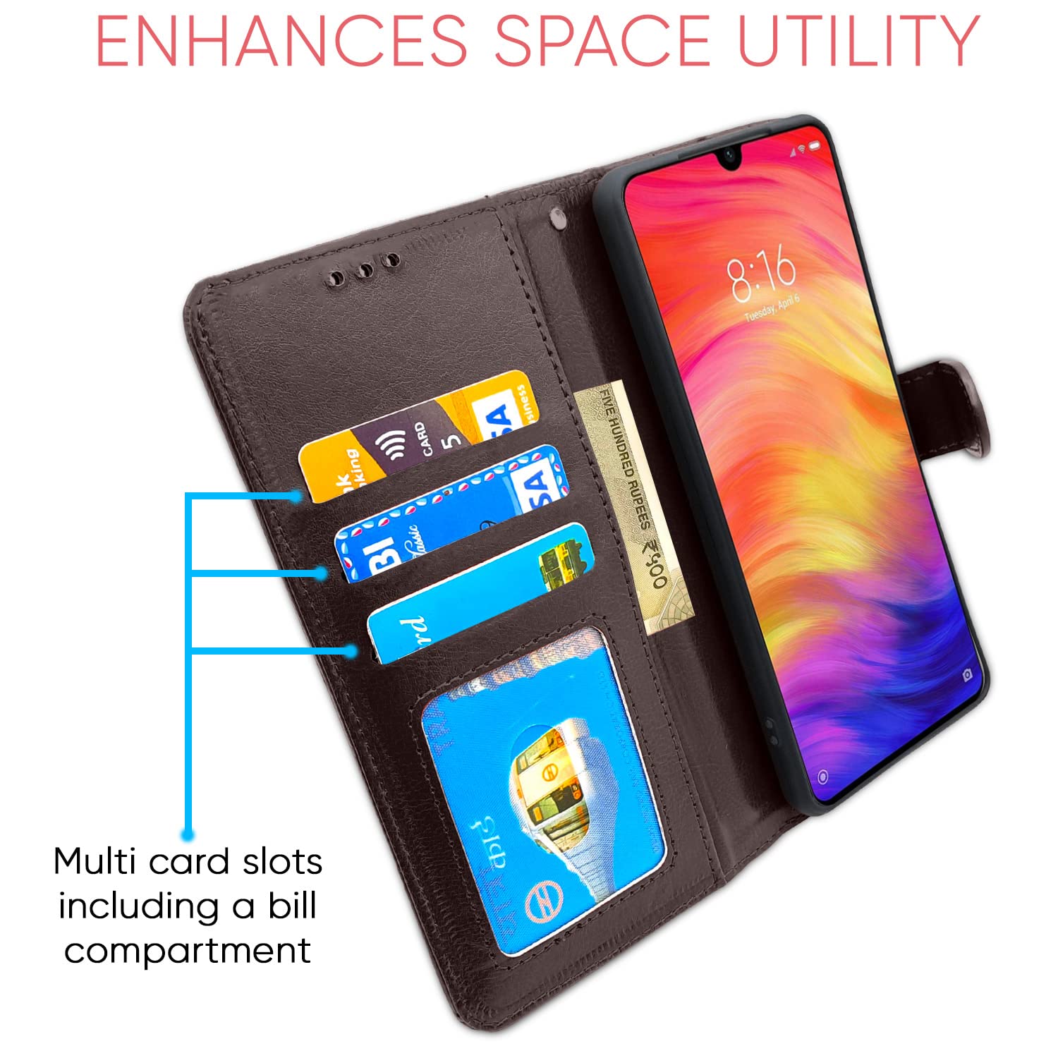 Pikkme Mi Redmi Note 7 / Note 7 Pro/Note 7s Vintage Flip Cover | Coffee
