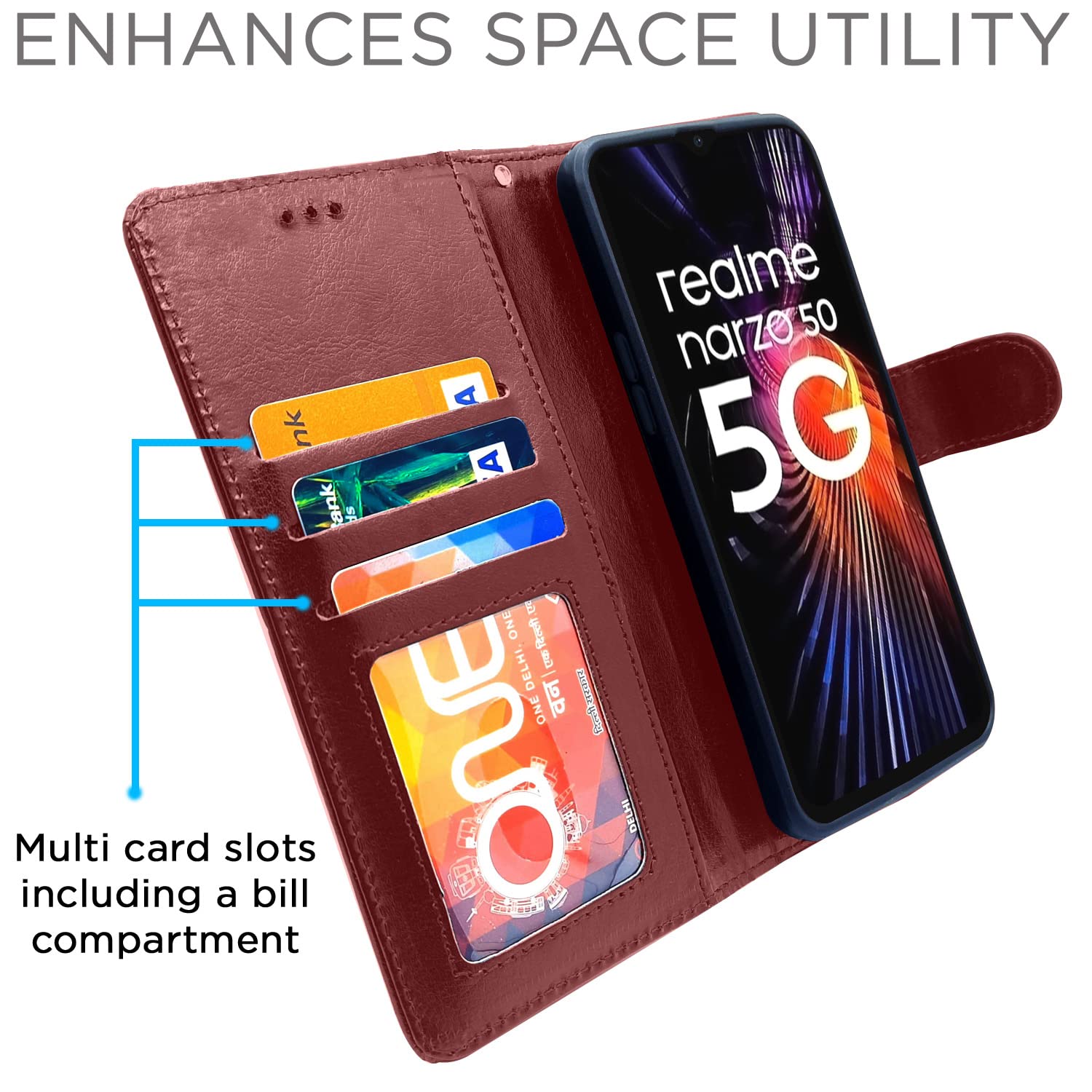Pikkme Realme Narzo 50 5G / Oppo K10 5G Vintage Flip Cover | Brown