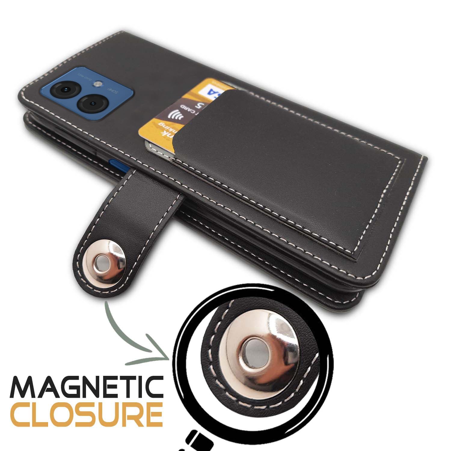 Pikkme Moto G54 5G Back Pocket Flip Cover (Grey)