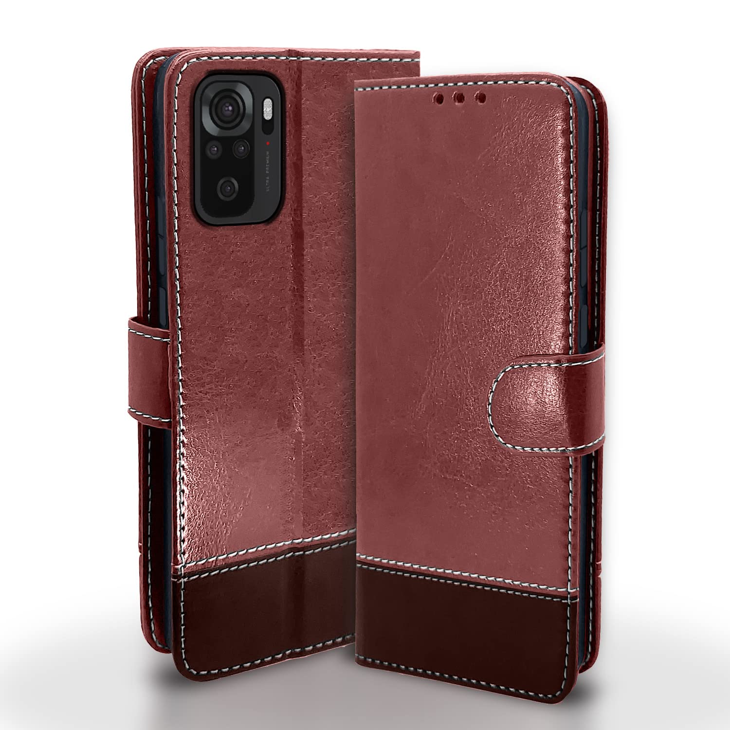 Pikkme Mi Redmi Note 10 / 10S / Note 11 SE Constrast Flip Cover | Brown & Coffee