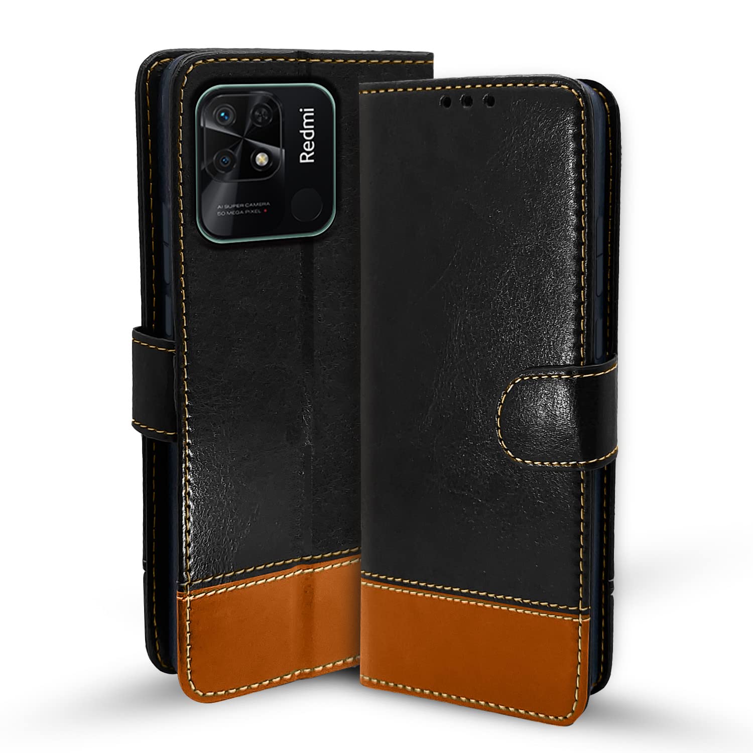 Pikkme Mi Redmi 10 / Redmi 10 Power Constrast Flip Cover | Black & Brown