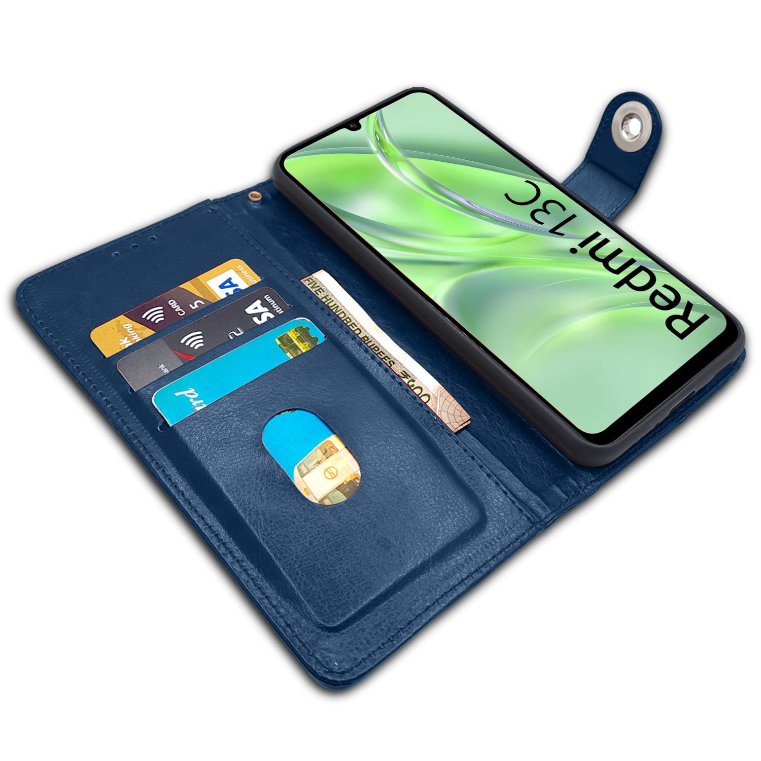 Pikkme Redmi 13C 4G Button Flip Cover (Blue)