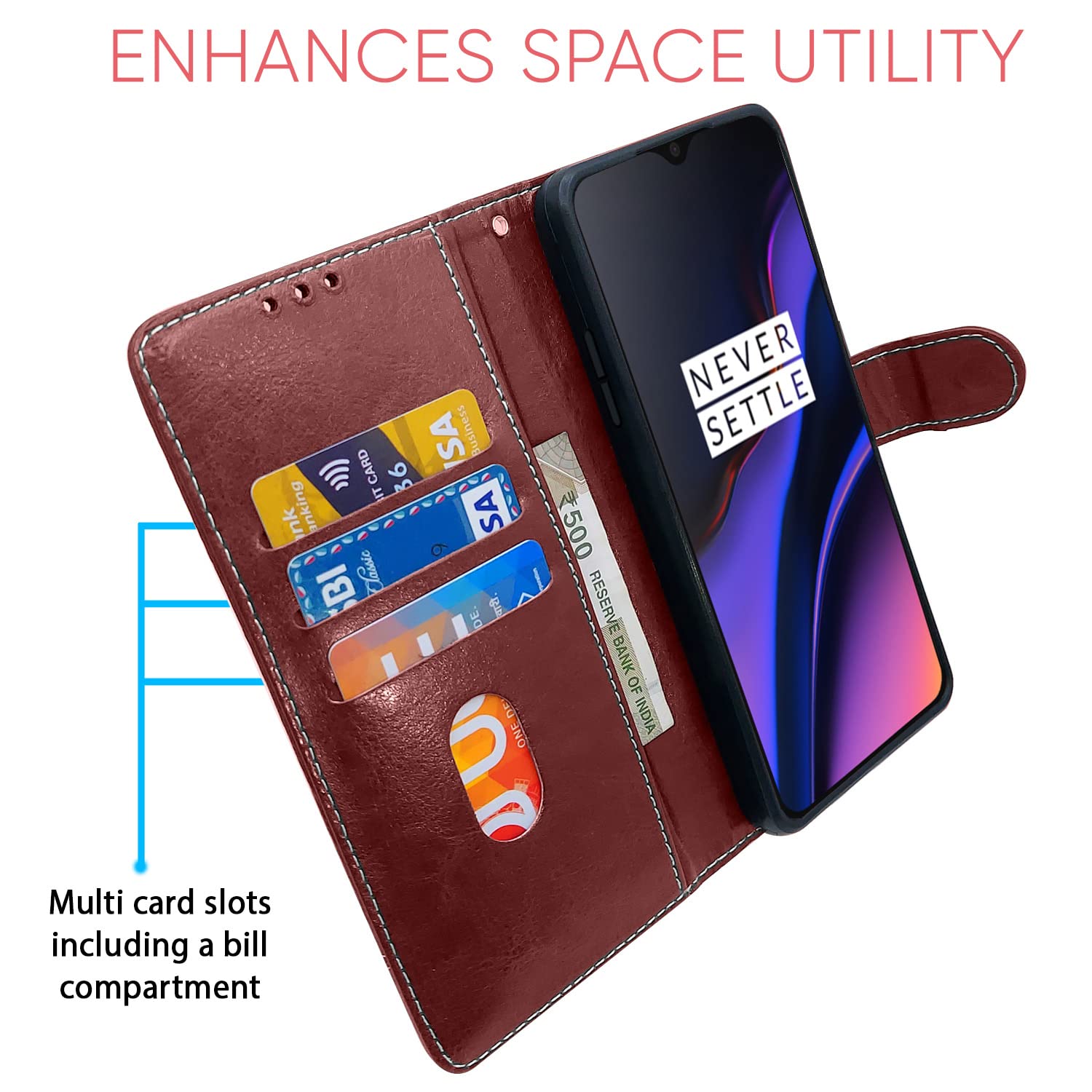 Pikkme OnePlus 6T Constrast Flip Cover | Brown & Coffee