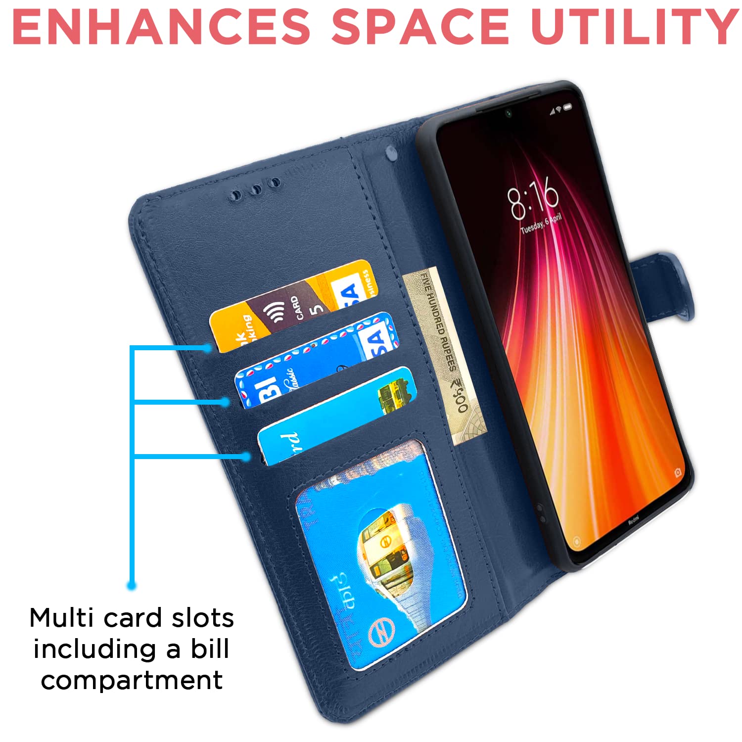 Pikkme Redmi Note 8 Vintage Flip Cover | Blue