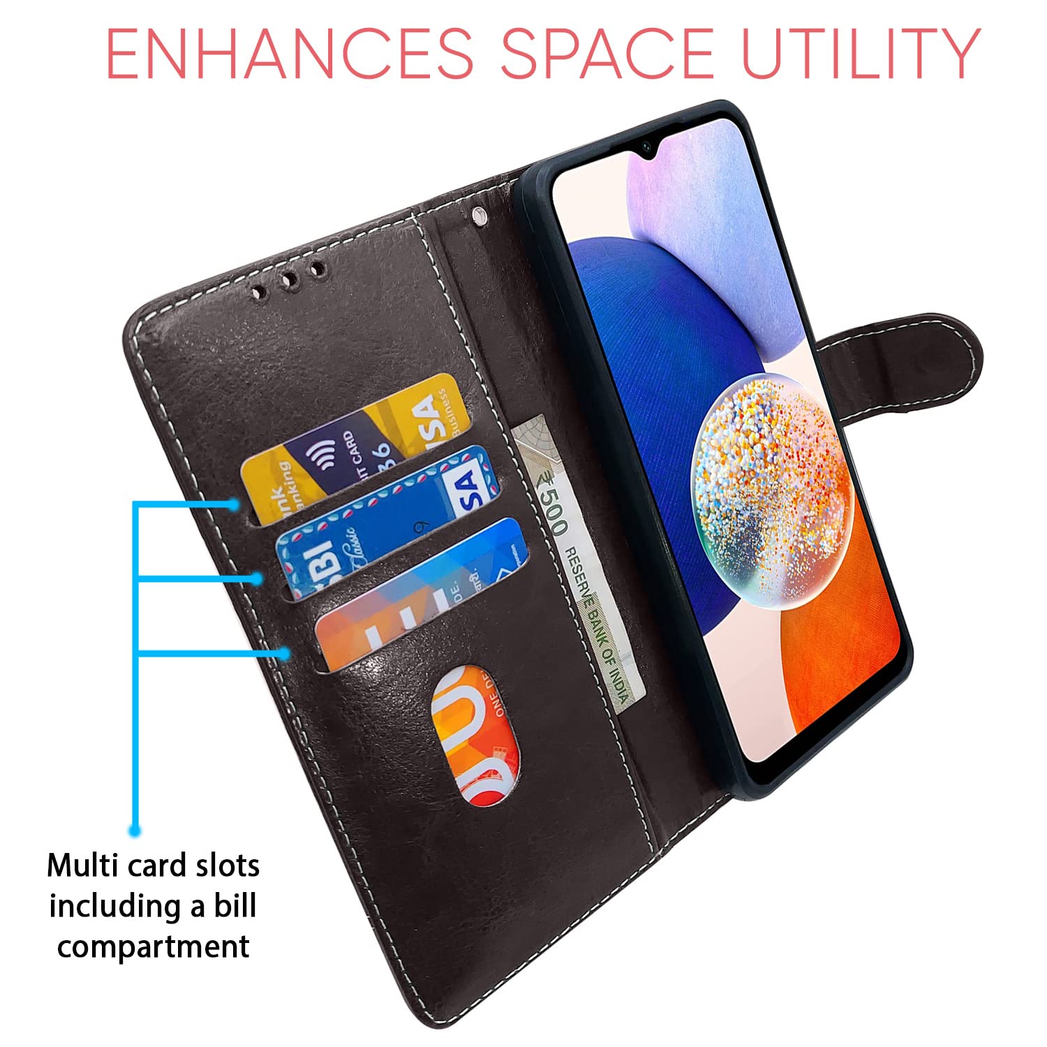 Pikkme Samsung Galaxy A14 5G Constrast Flip Cover | Coffee & Brown