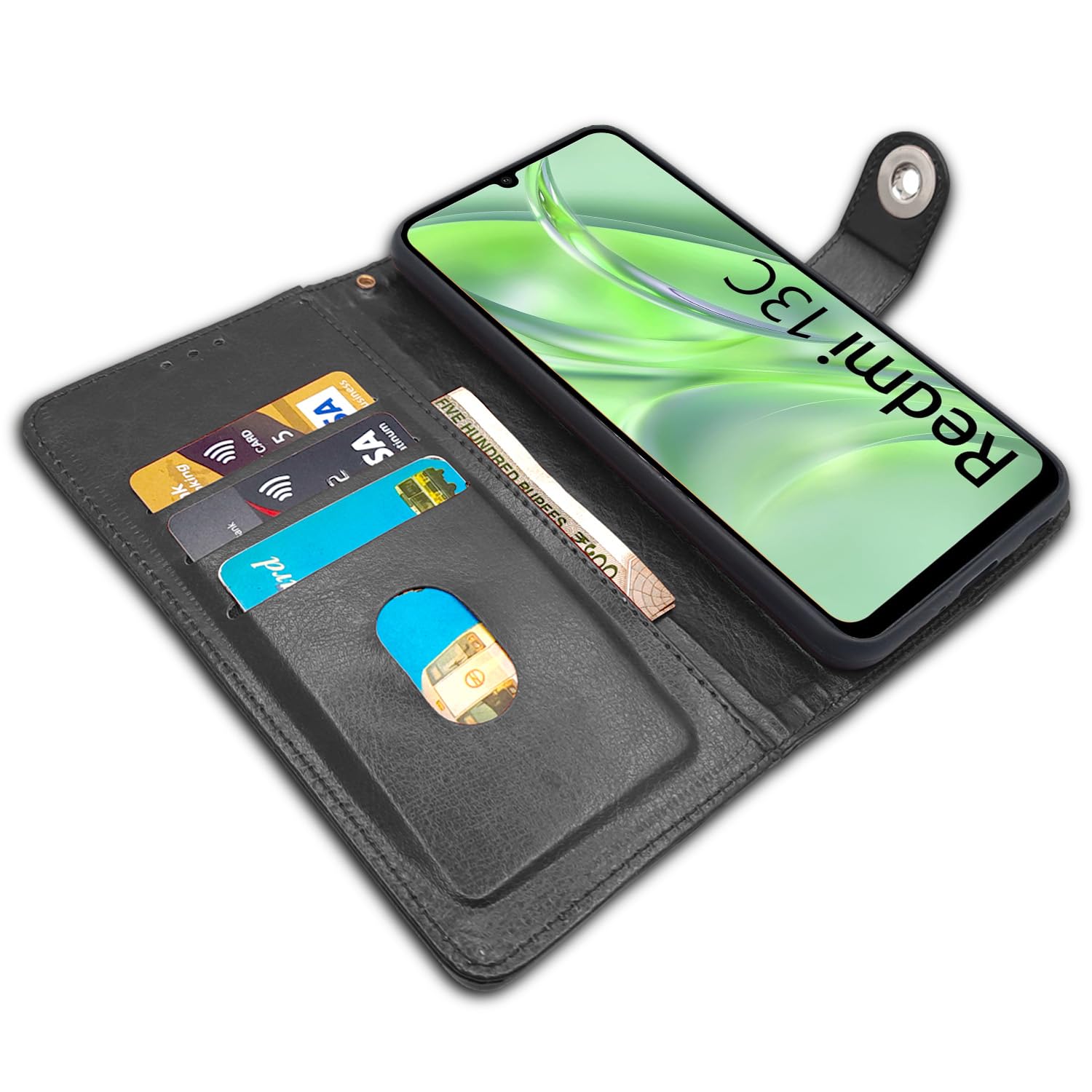 Pikkme Redmi 13C 4G Button Flip Cover (Black)