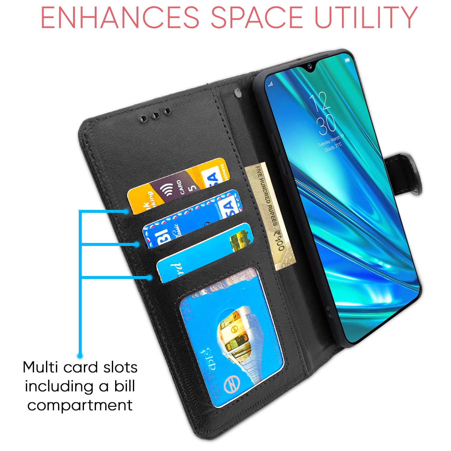 Pikkme Realme 5 Pro Vintage Flip Cover | Black