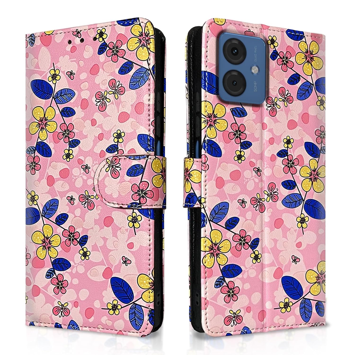 Pikkme Moto G54 5G Flower Flip Cover (Pink)