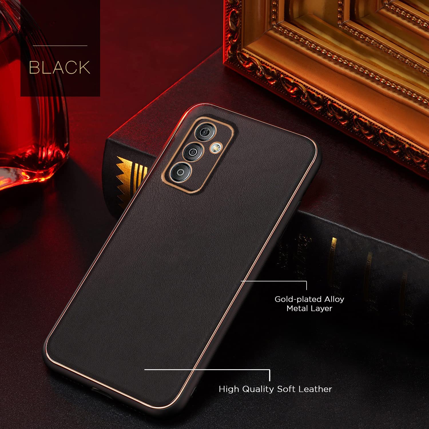 Pikkme Samsung Galaxy F23 5G Leather Chrome Case | Black