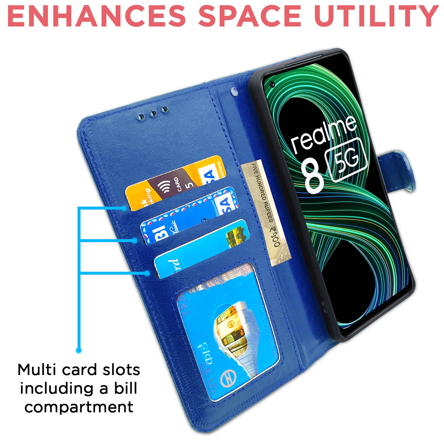 Pikkme Realme 9 5G / 8s 5G / 8 5G / Narzo 30 5G Vintage Flip Cover | Blue