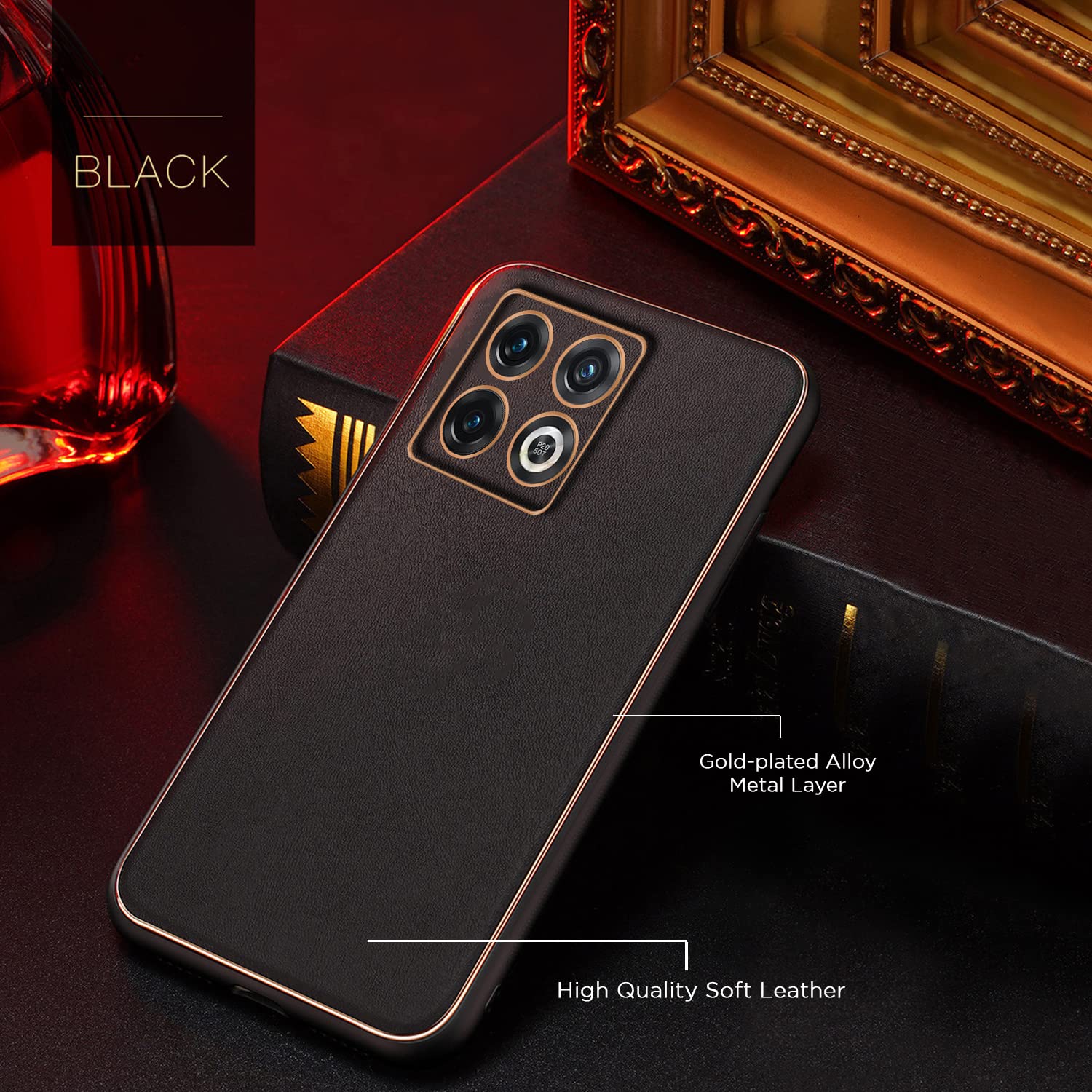 Pikkme OnePlus 10 Pro 5G Leather Chrome Case | Black