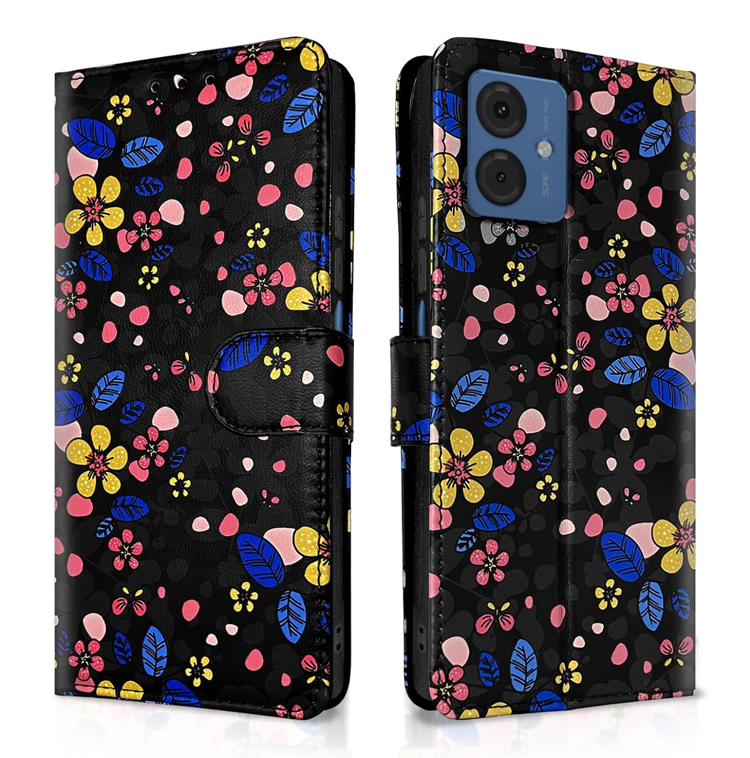 Pikkme Moto G54 5G Flower Flip Cover (Black)