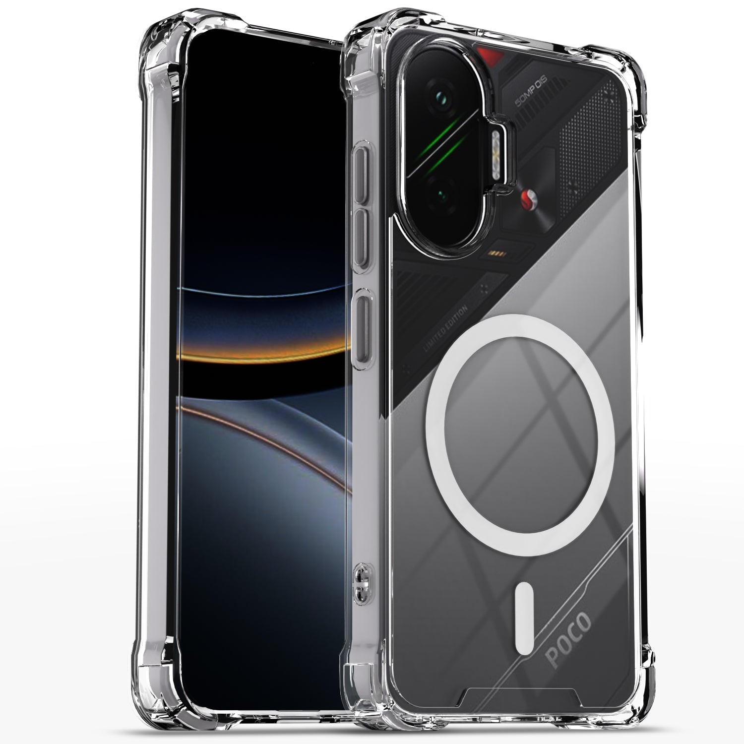 Pikkme Poco F7 5G Mag-Safe Shockproof PC + TPU Back Cover (Transparent)