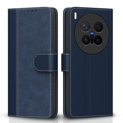 Pikkme Vivo X300 Pro 5G Double Contrast Leather Finish Flip Cover  - Blue