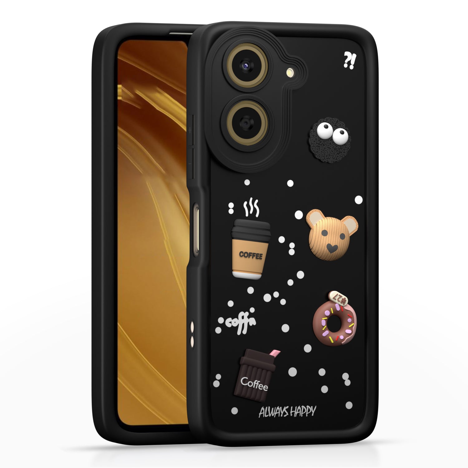 Pikkme Redmi A5 / Poco C71 Cute Fun Cartoon 3D Bear Coffee Back Cover (Black)