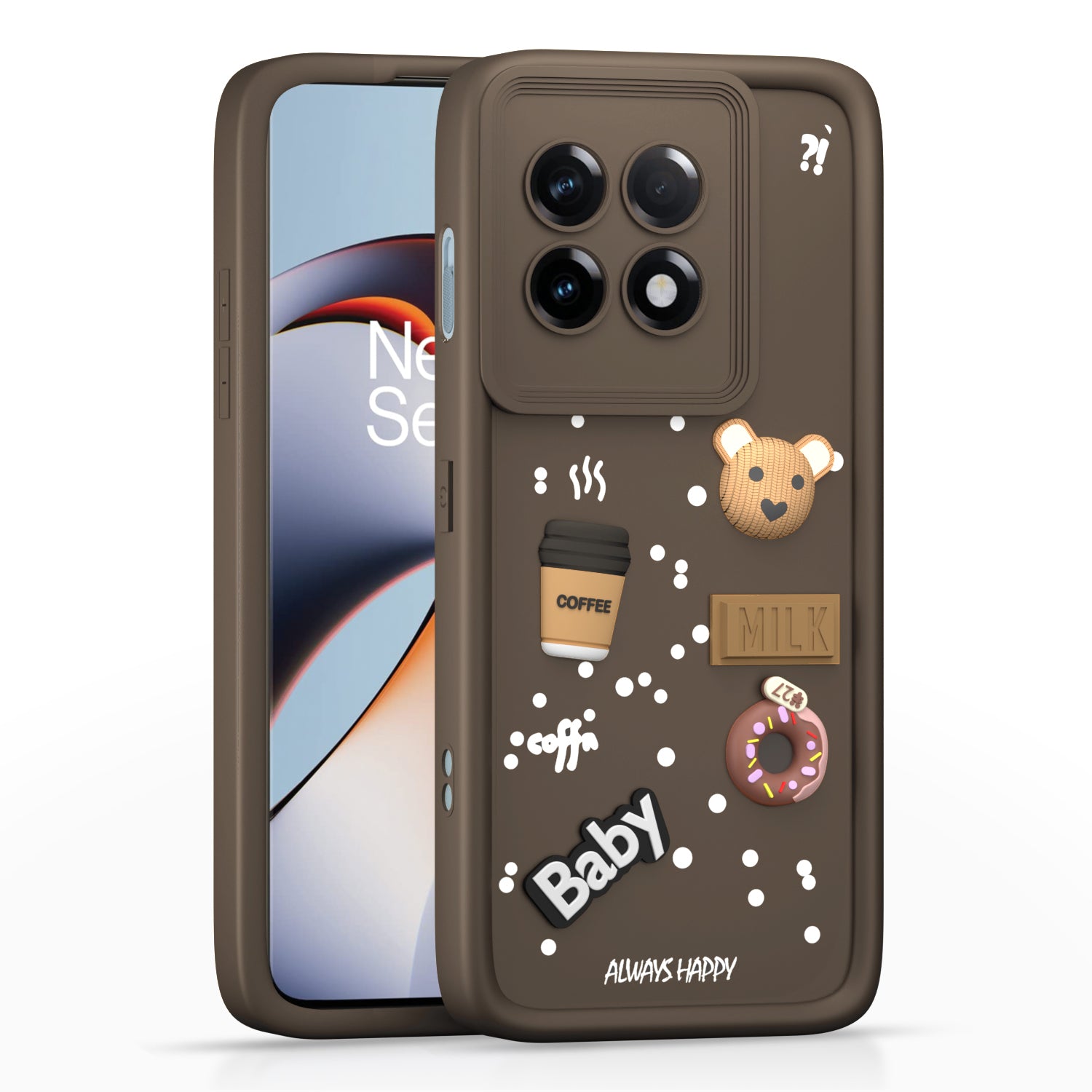 Pikkme One PLus 11 R 5G Cute Fun Cartoon 3D Bear Coffee Back Cover (Brown)