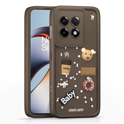 Pikkme One PLus 11 R 5G Cute Fun Cartoon 3D Bear Coffee Back Cover (Brown)